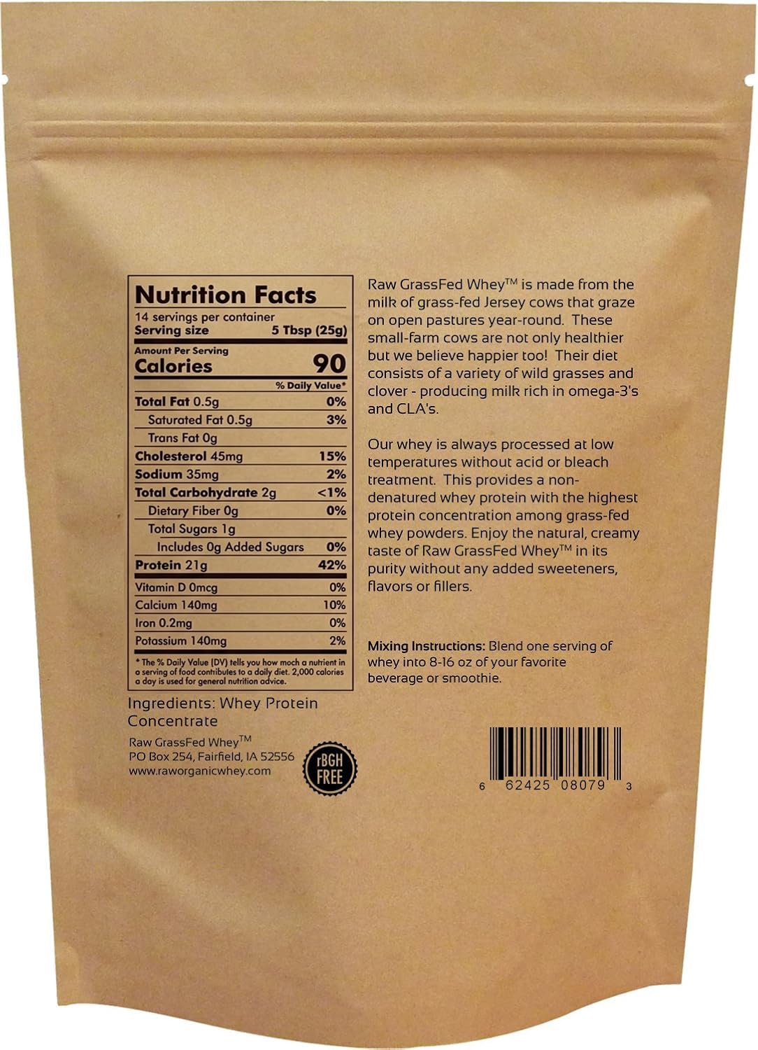 Raw Organic Whey Grass Fed Whey Protein Powder, 12 oz
