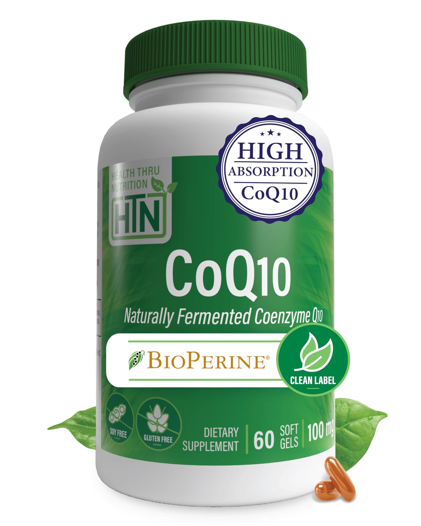 Health Thru Nutrition CoQ-10 100mg with BioPerine Softgels, 60 Count