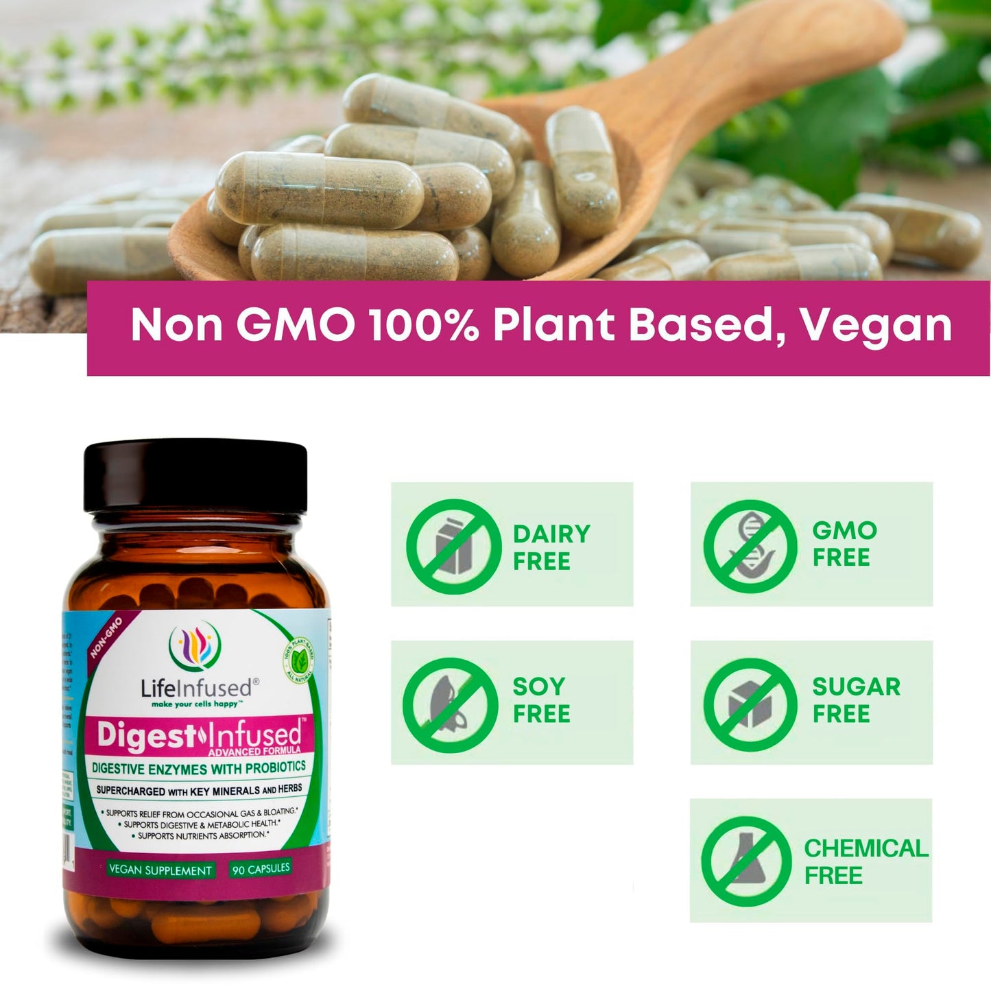 Life Infused Digestive Enzymes with Probiotics 90 Capsules