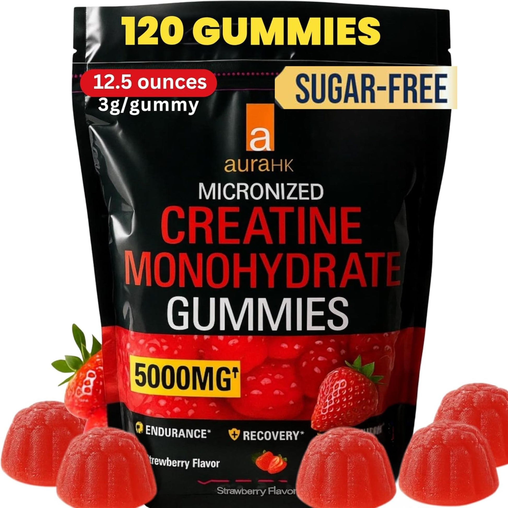 aura HK Creatine Monohydrate Gummies 5000mg, 120 Gummies