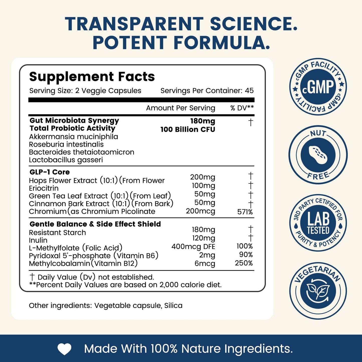 NUISM GLP-1 Supplement with Akkermansia Probiotic 100 Billion CFU–Hops & Eriocitrin for Appetite Control and Metabolic Support Capsule 90 Count