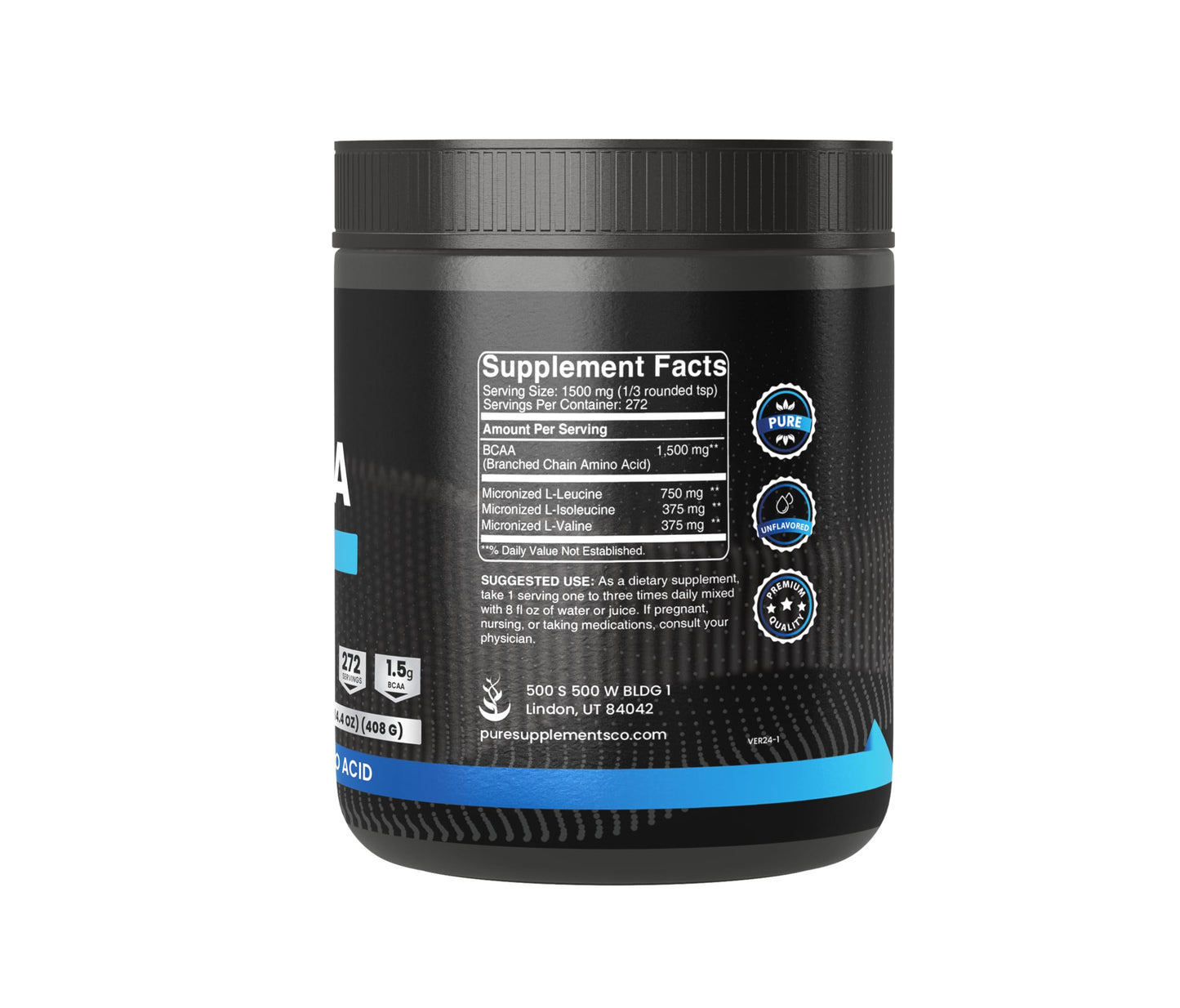 PURE ORIGINAL INGREDIENTS 2:1 BCAA Powder, 14.4 oz