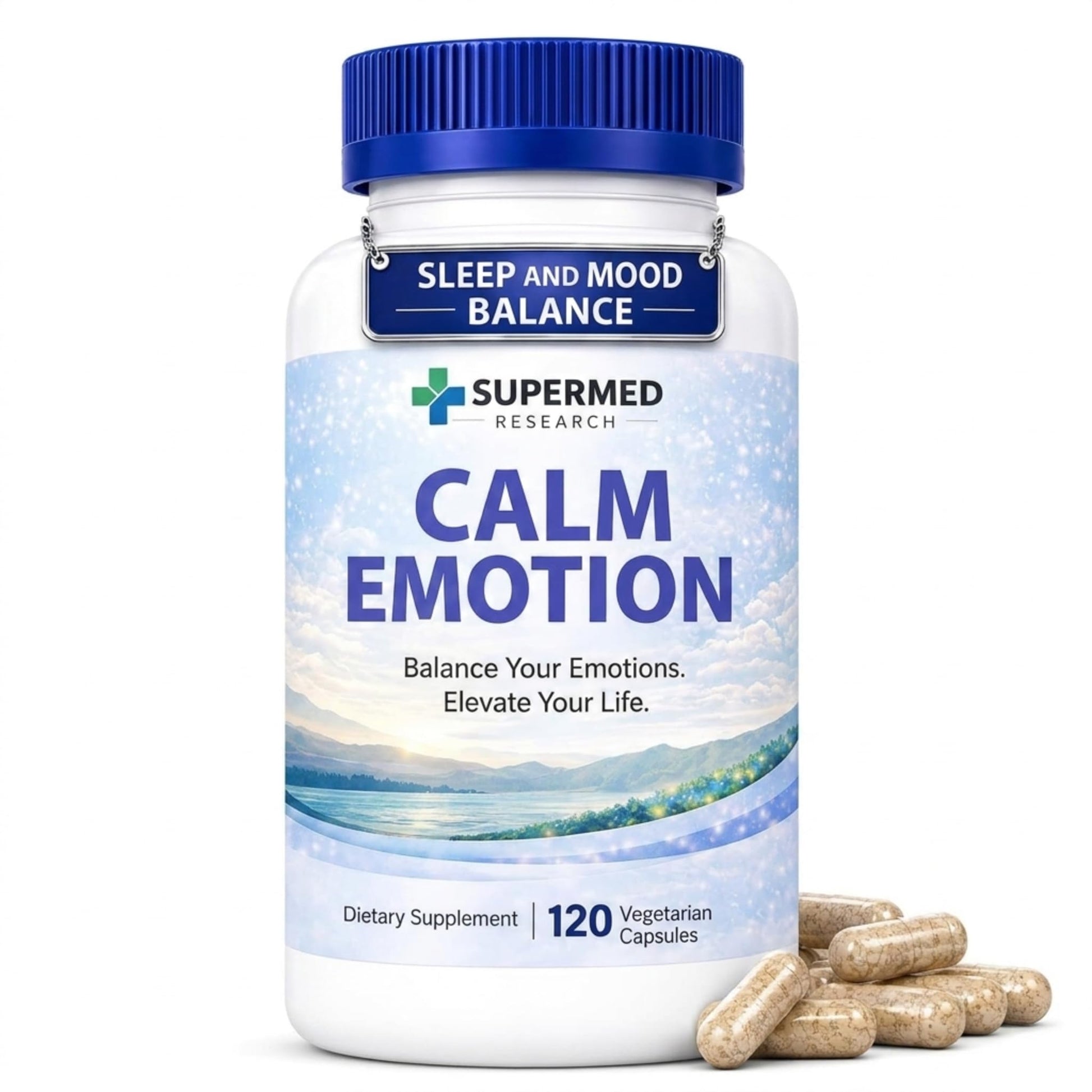 Supermed Research Mood Support Supplement with GABA, Ashwagandha, L-Theanine, L-Tyrosine, L-Glycine, 5-HTP & Magnesium, 120 Capsules