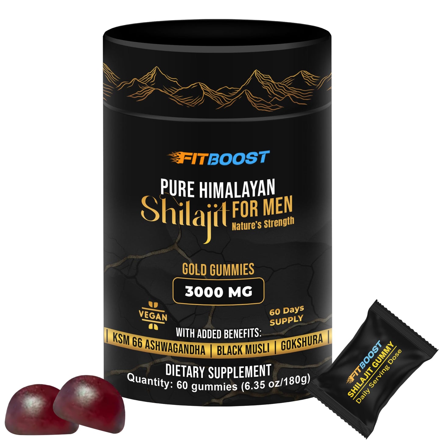 FITBOOST Sundried Himalayan Natural Shilajit Gummies, 60 Count