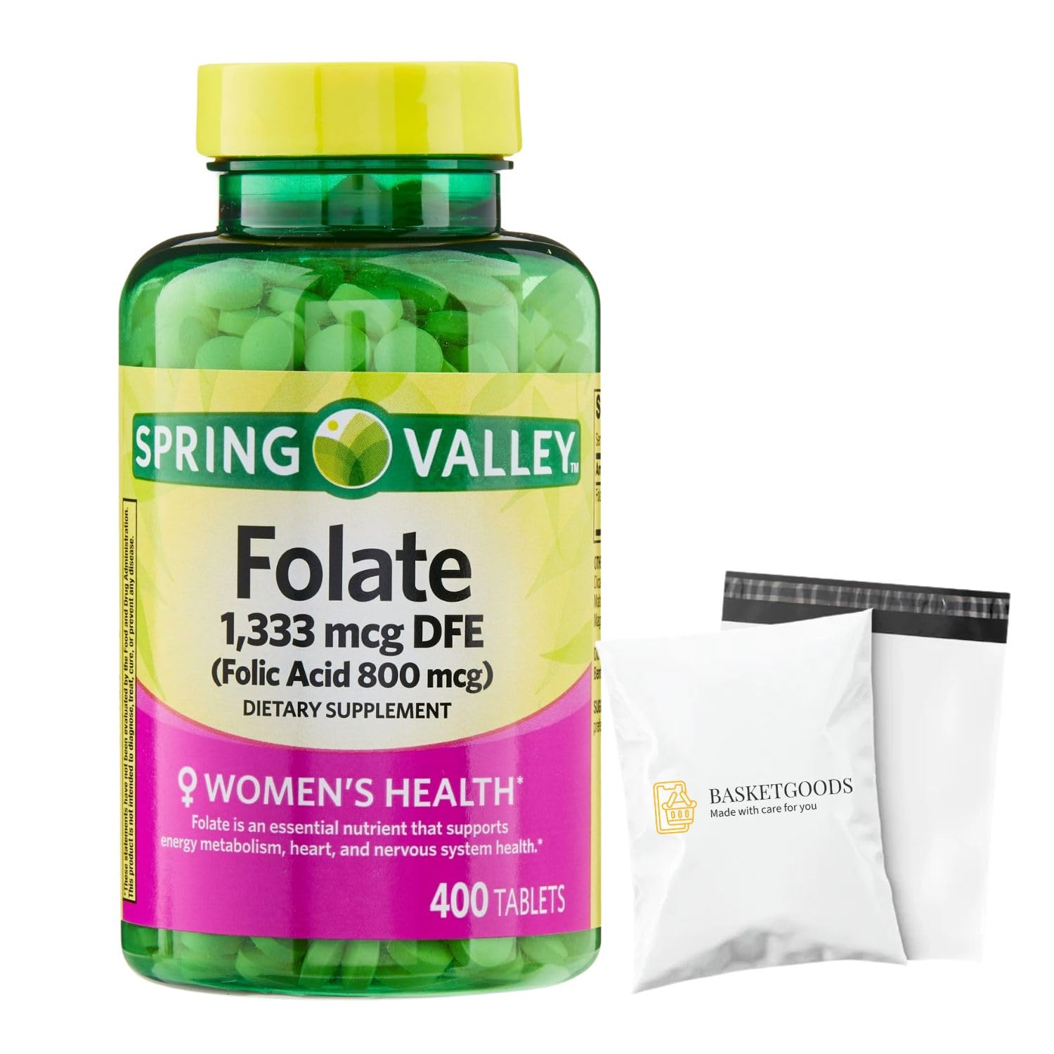 BASKETGOODS Folate Dietary Supplement Tablet, 400 Count