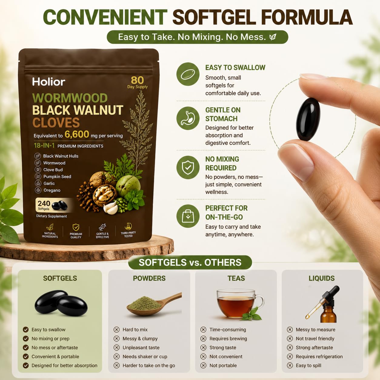 Luxero Holior Wormwood Black Walnut Cloves, 18-in-1 Herbal Blend Formula with Clove, Garlic, Turmeric, Pumpkin Seed & Oregano – Daily Digestive & Gut Balance Support Supplement, 240 Capsules
