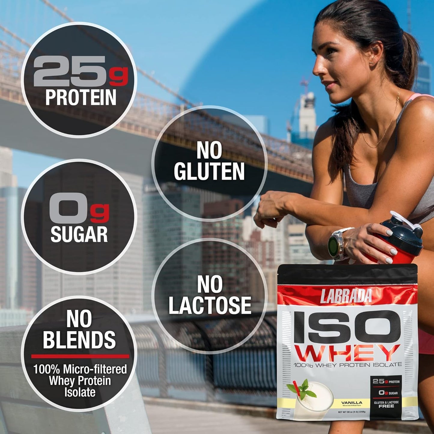 Labrada ISO WHEY 100% Premium Whey Protein Isolate Powder, Vanilla, 5 Pound, 80 Servings