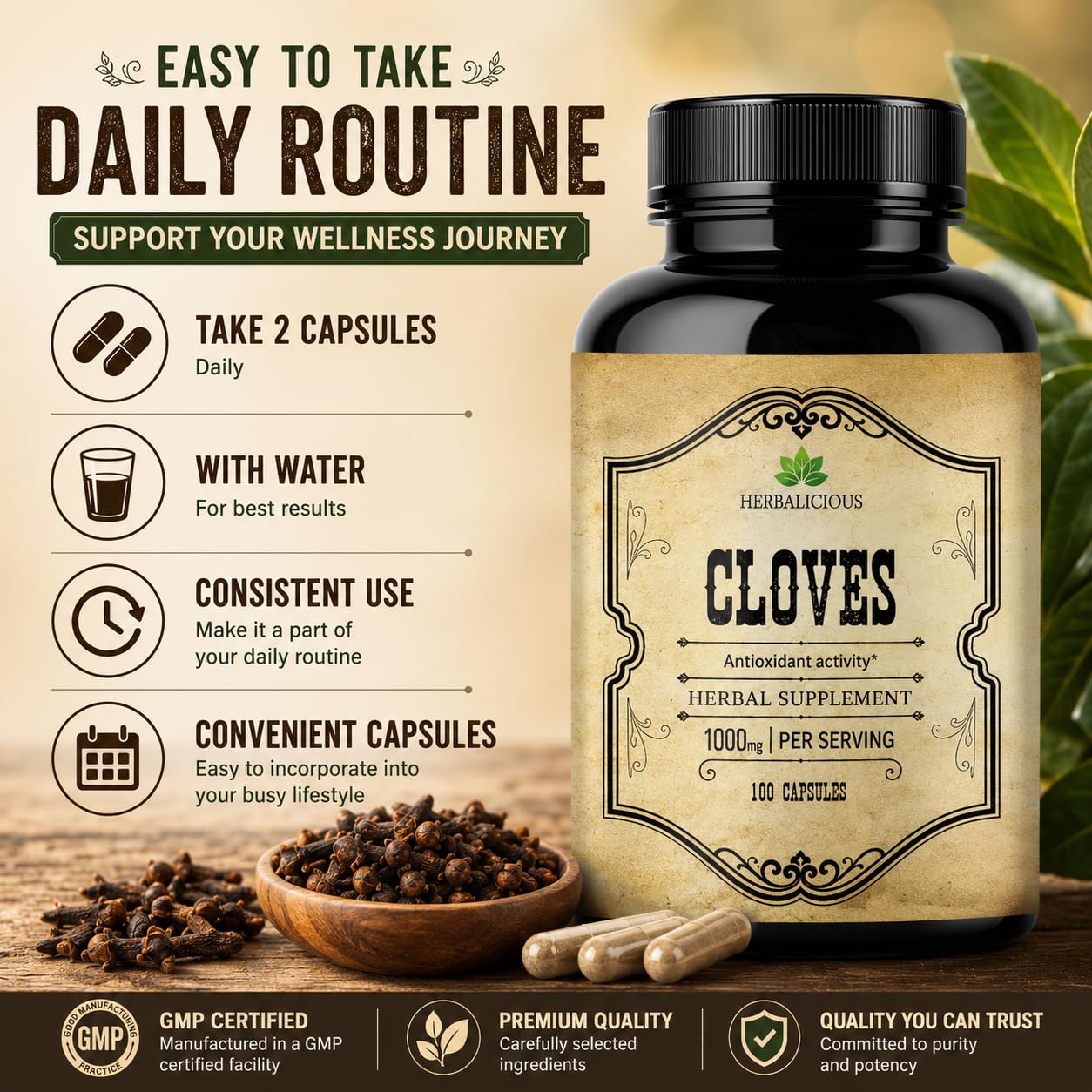 HERBALICIOUS Cloves Capsules 100 Count