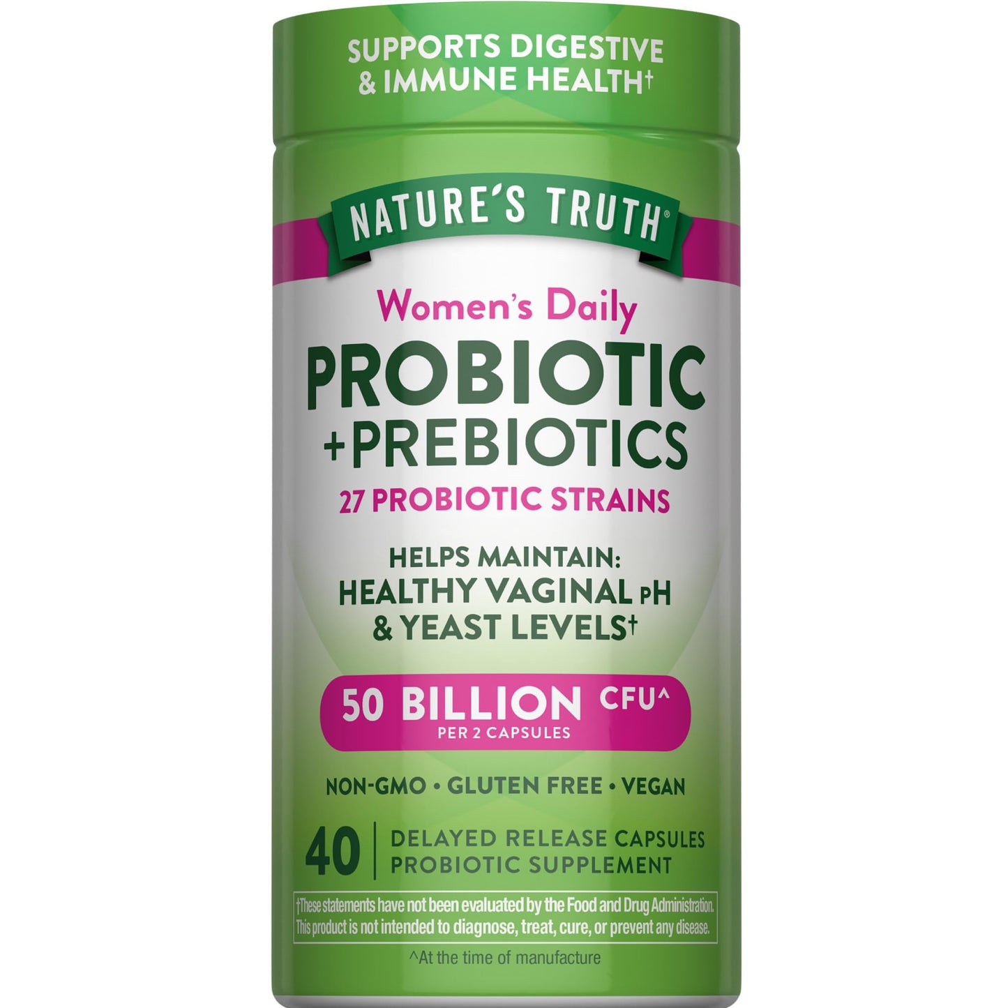 Nature's Truth Women's Daily Probiotic & Prebiotics 50 Billion CFU Capsule, 40 Count