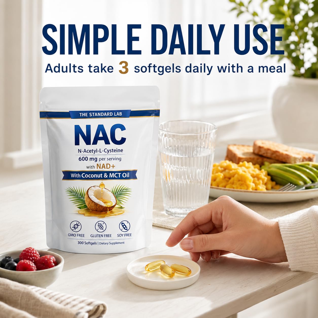 Prspy NAC 600mg with NAD+ Daily Complex N-Acetyl Cysteine Supplement Softgels 300