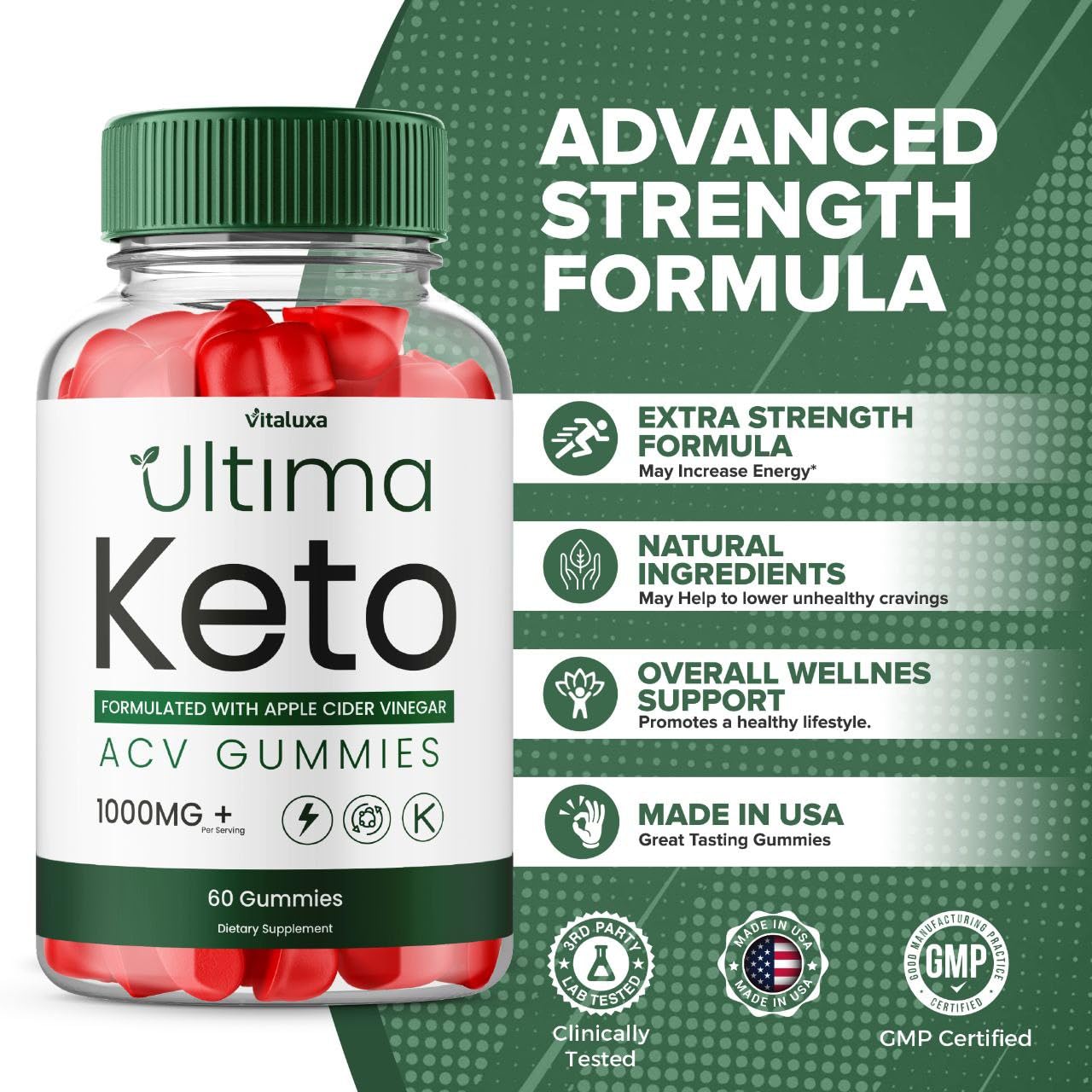 Vitaluxa Ultima Keto ACV Gummies, 180 Gummies, 525 mg per gummy