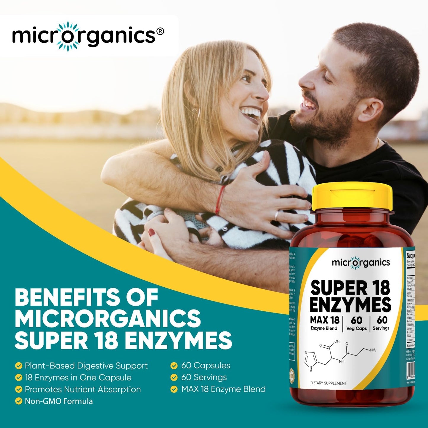 MICRORGANICS Super 18 Enzymes MAX 18 – Broad-Spectrum Plant-Based Digestive Enzyme Complex – Supports Comfortable Digestion & Nutrient Absorption, 60 Capsules