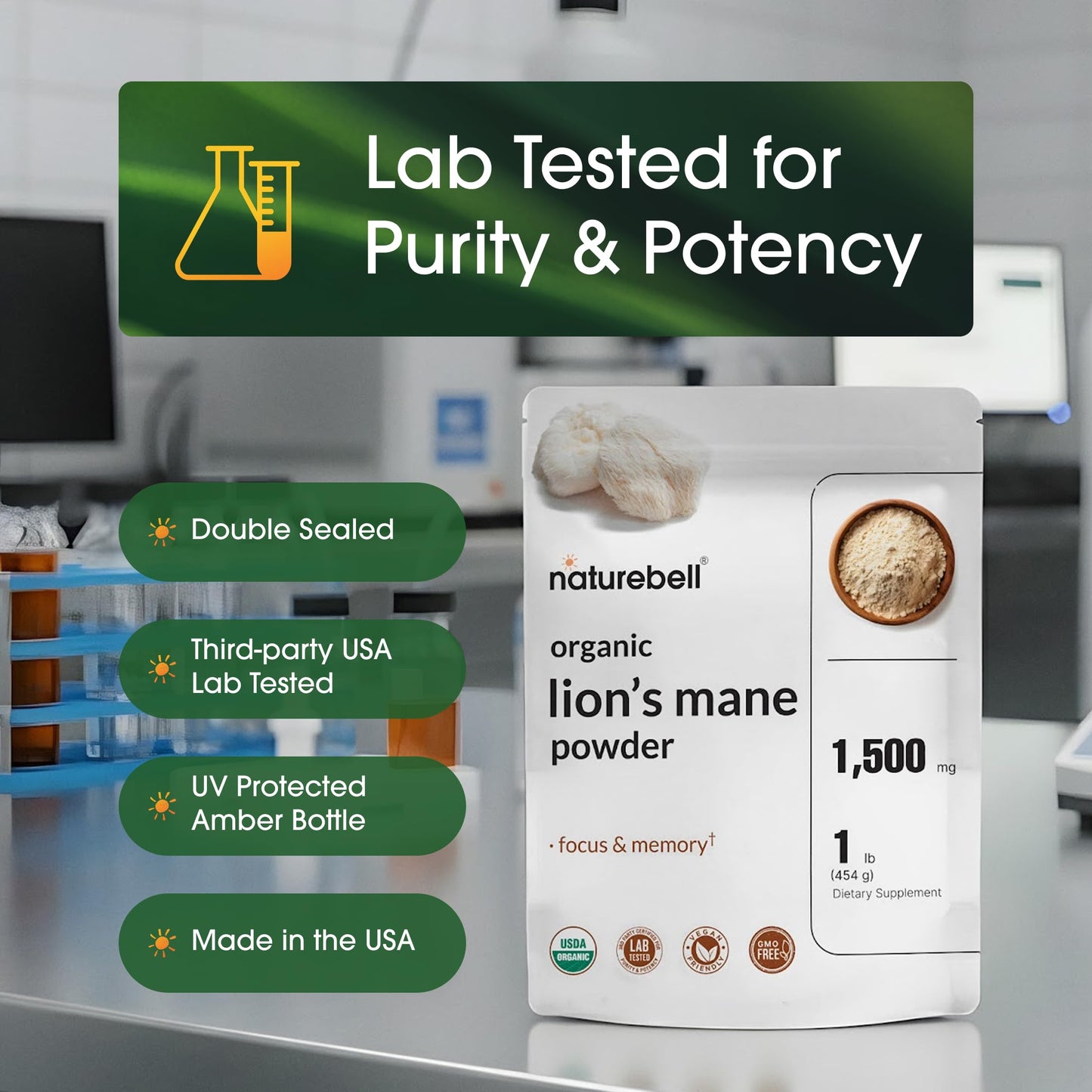 NatureBell Organic Lion's Mane Powder 1500mg 1