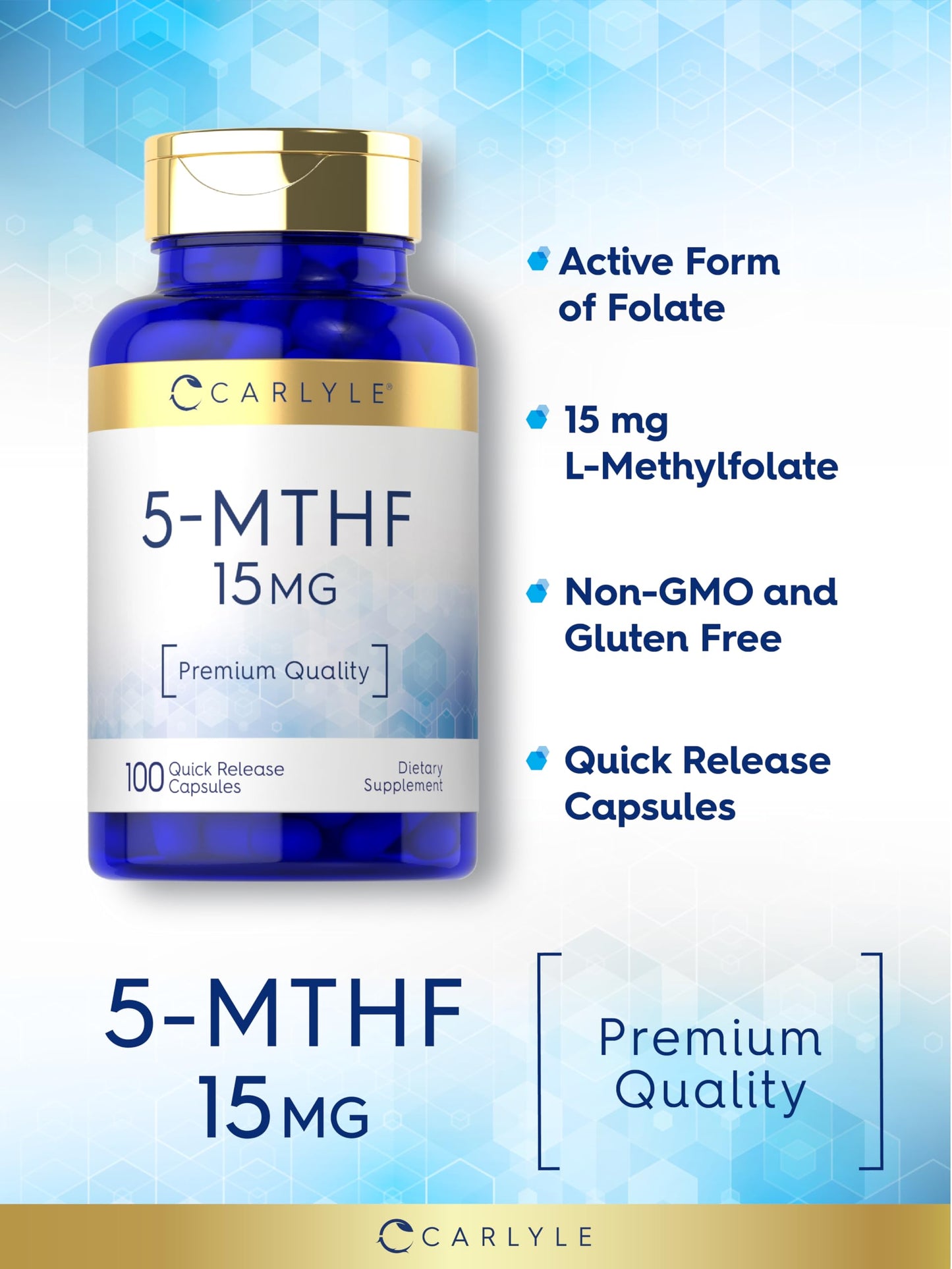 Carlyle 5-MTHF Supplement 15mg L-Methylfolate 100 Capsules