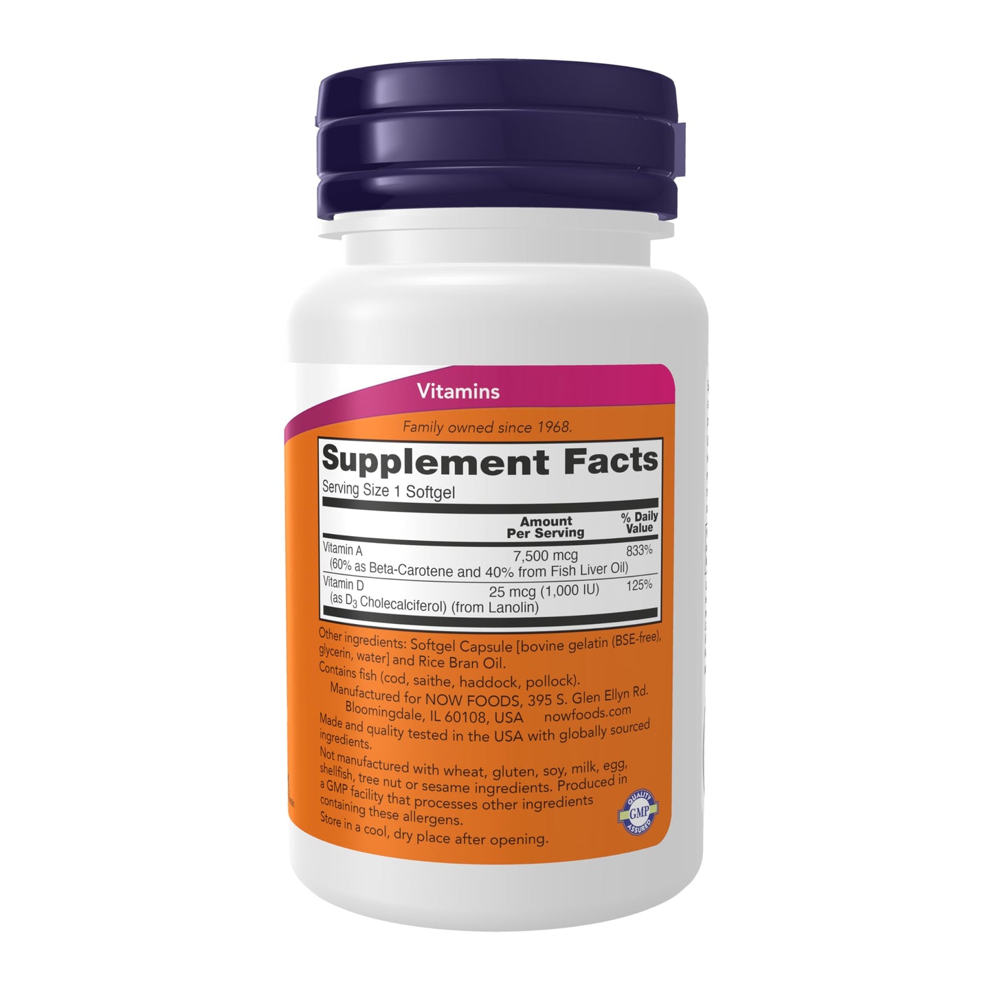 NOW Foods Vitamin A & D3 25,000/1,000 IU Softgels, 100 Count