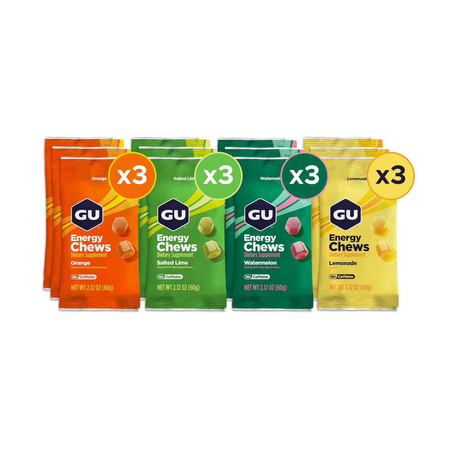 GU Energy Chews, Mixed Pack with Electrolytes, Vegan, Gluten-Free, Caffeine-Free, and Dairy-Free On-The-Go Energy for Any Workout, 1 Tablet