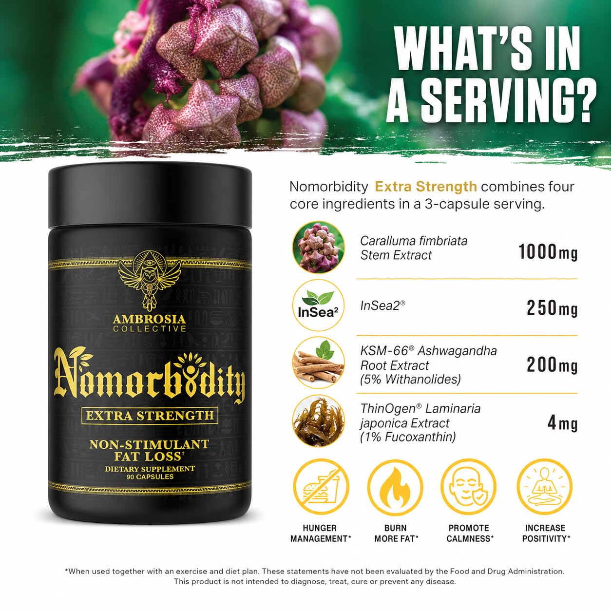 Ambrosia Nomorbidity Extra Strength Appetite Control Capsules, 90 Count