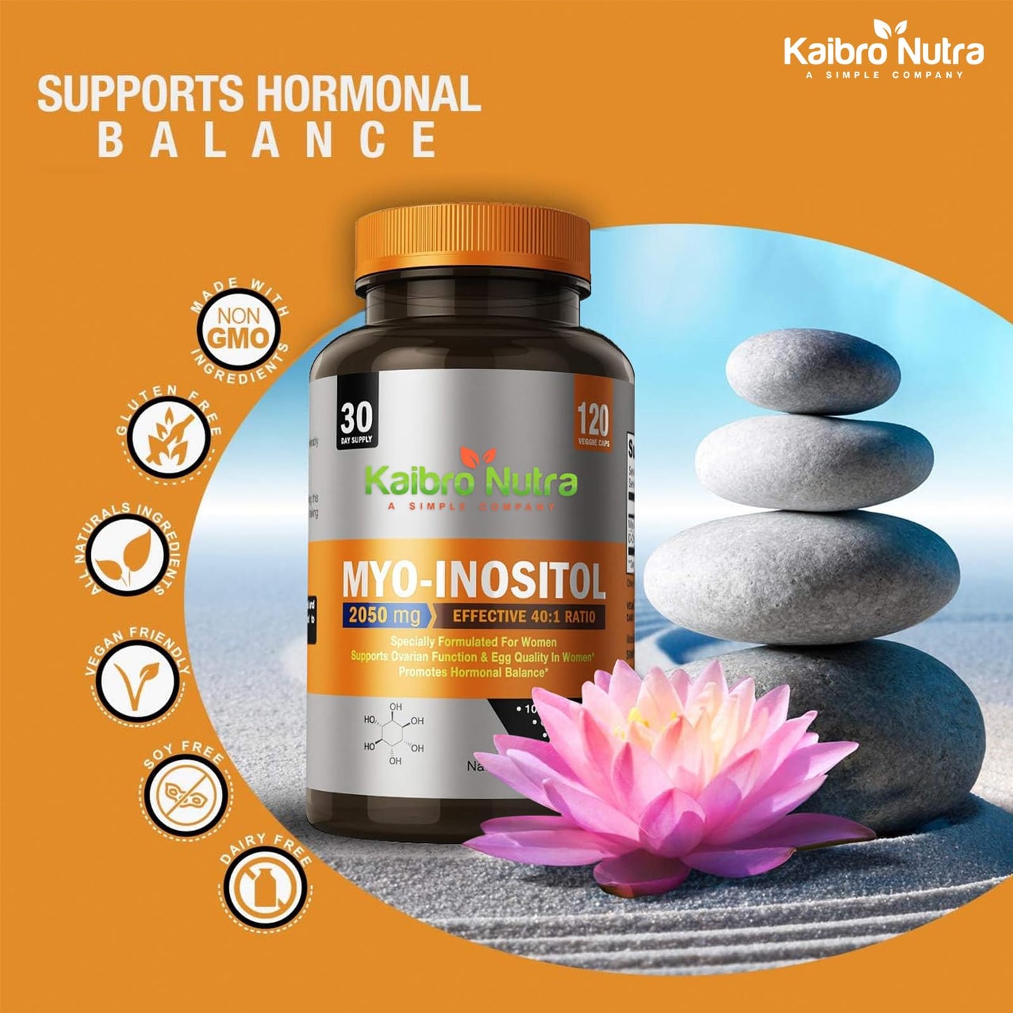 Kaibro Nutra Myo-Inositol & D-Chiro Inositol 40:1 Ratio Capsules 240 Count