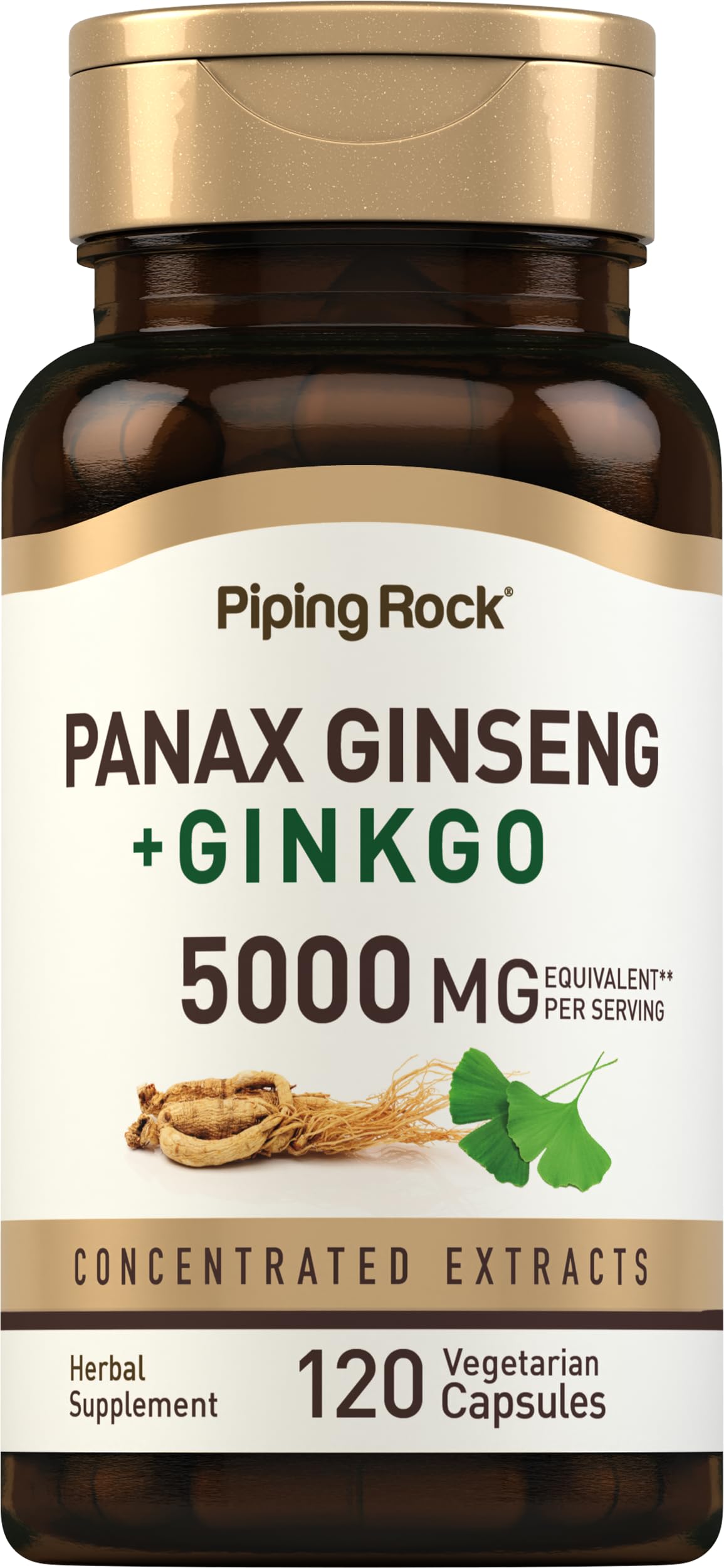 Piping Rock Panax Ginseng & Ginkgo Biloba Supplement 120 Capsules