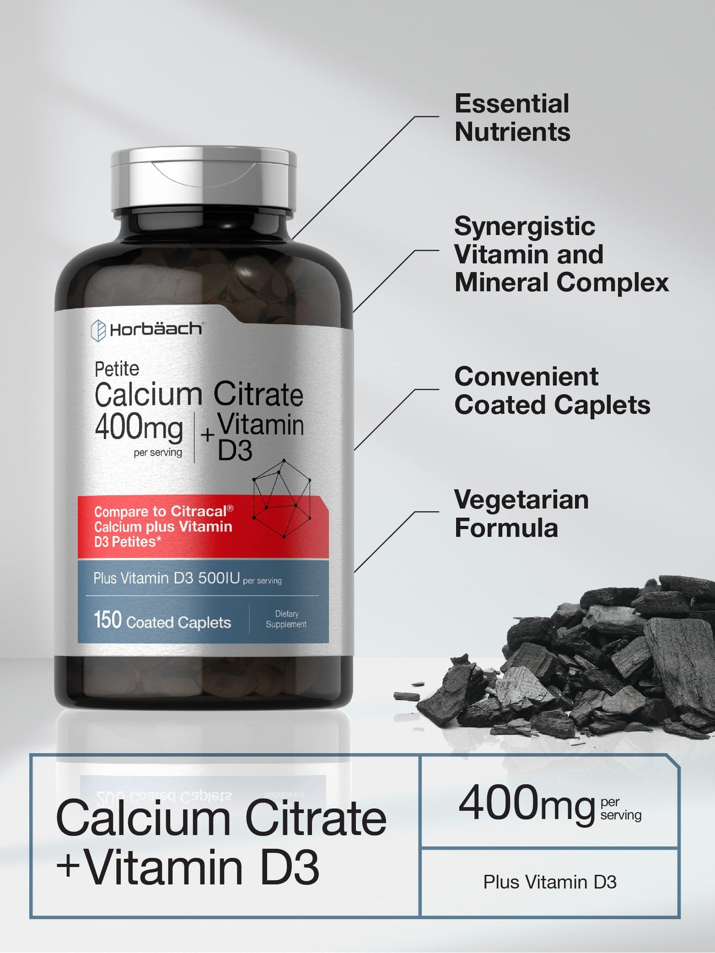 Horbäach Calcium Citrate 400mg with Vitamin D3 Caplets 150