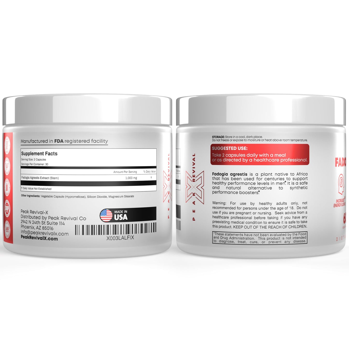 Peak Revival-X Testosterone Booster with Fadogia Agrestis 1000mg per Serving, Capsules, 60 Count