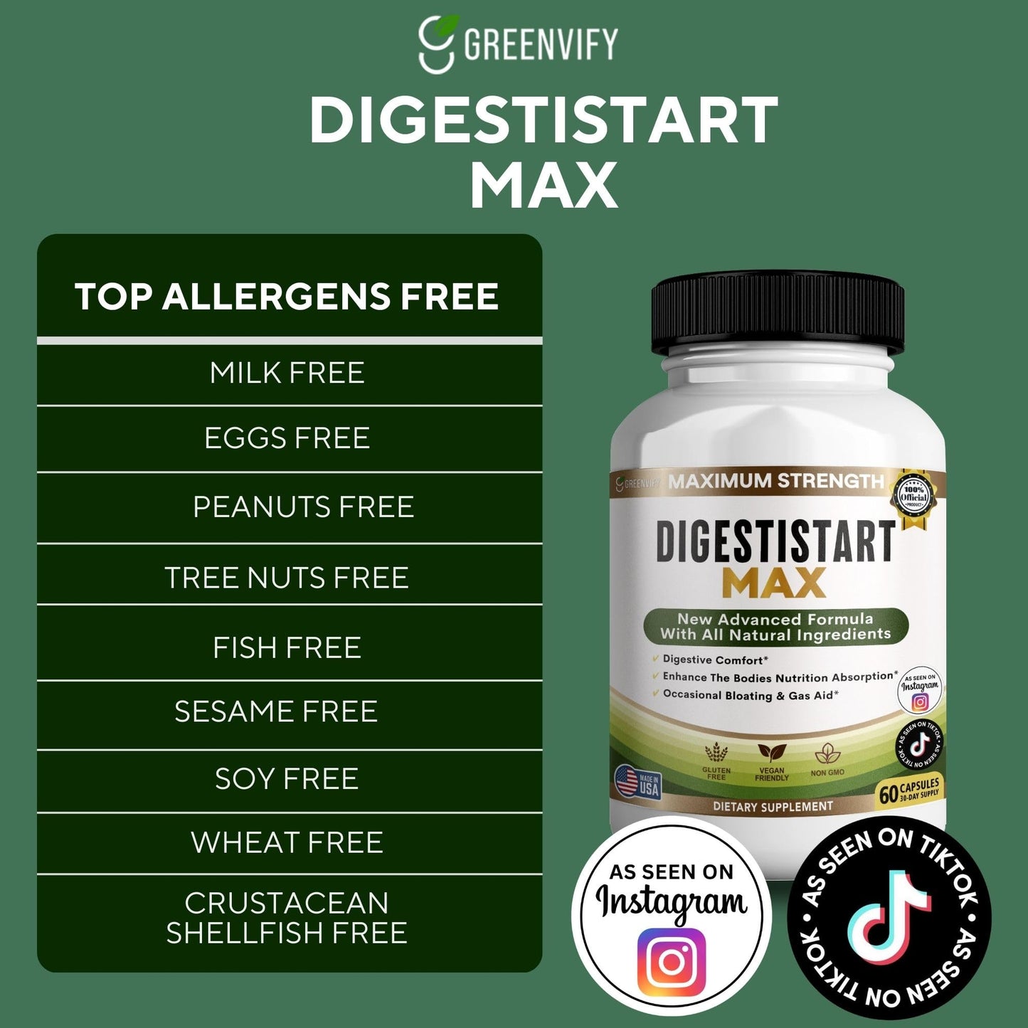 GREENVIFY Digestive Start Max Supplement Capsule, 60 Capsules