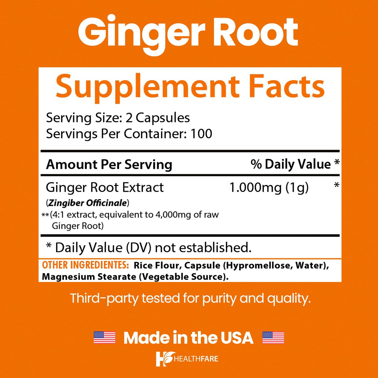 Healthfare Ginger Root Extract 4000mg Capsule, 200 Count