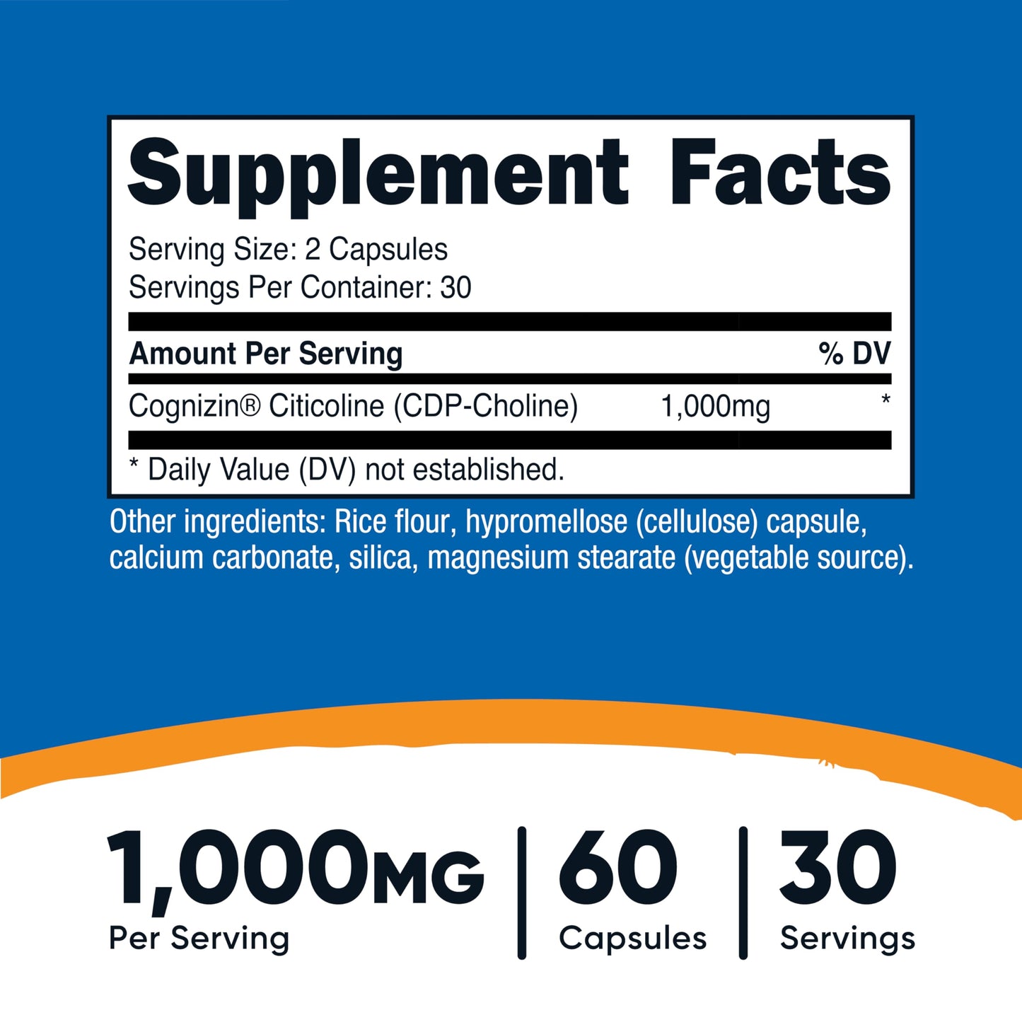 Nutricost Cognizin Citicoline (CDP-Choline) 1000mg Capsule, 60 Count