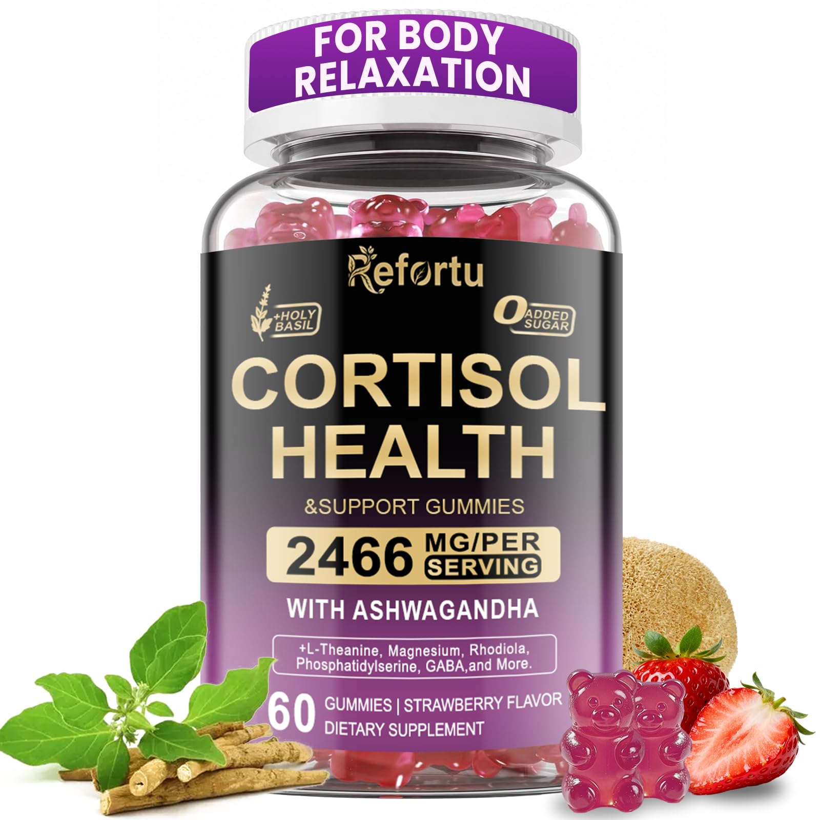 Refortu Cortisol Supplements for Women & Men, 16 in 1 High Cortisol Reducer, 60 Gummies