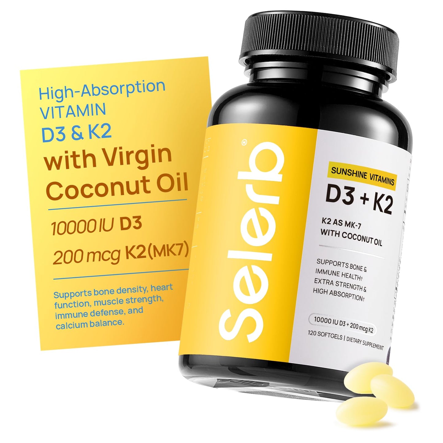 Selerb Vitamin D3 K2 with Virgin Coconut Oil 120 Softgels