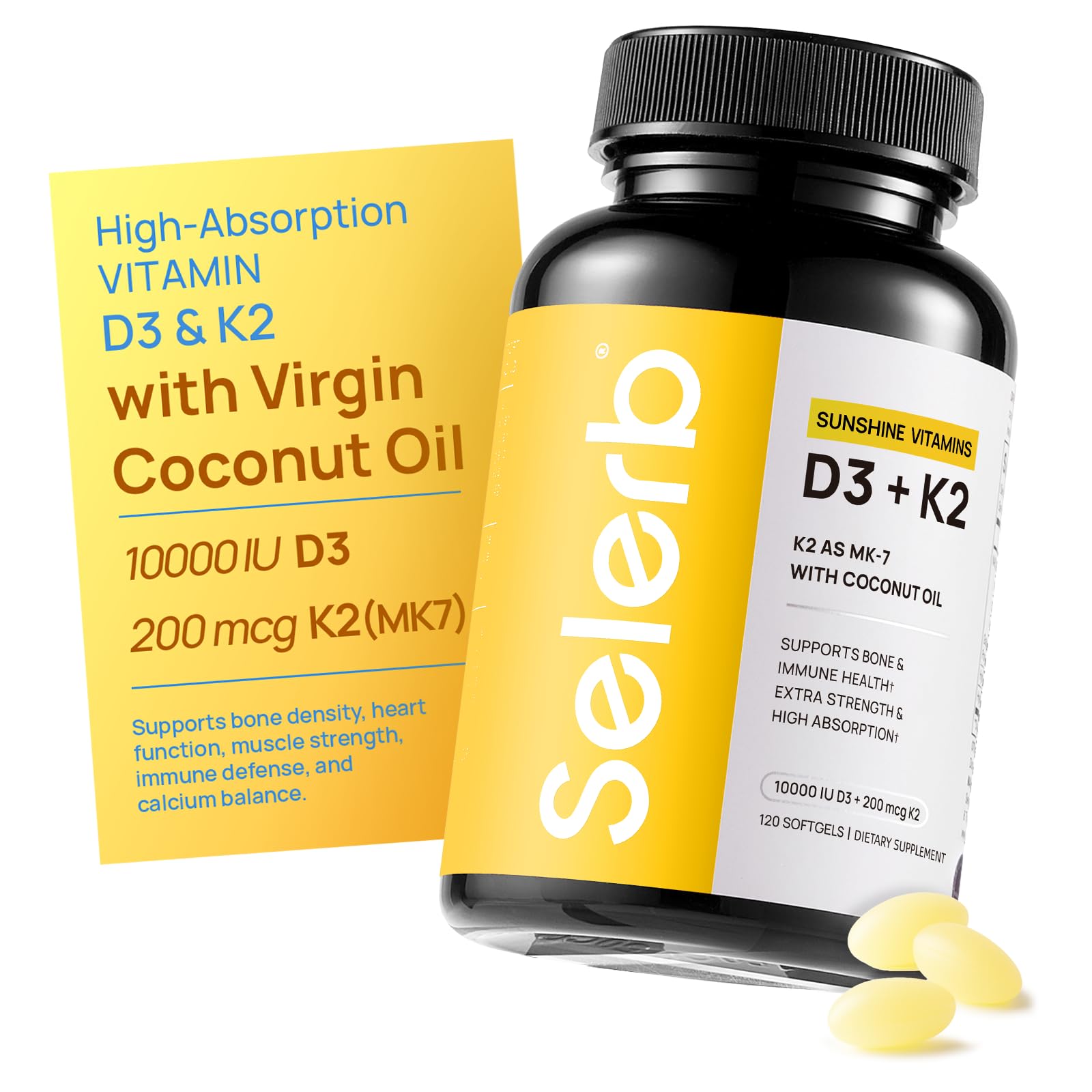 Selerb Vitamin D3 K2 with Virgin Coconut Oil 120 Softgels