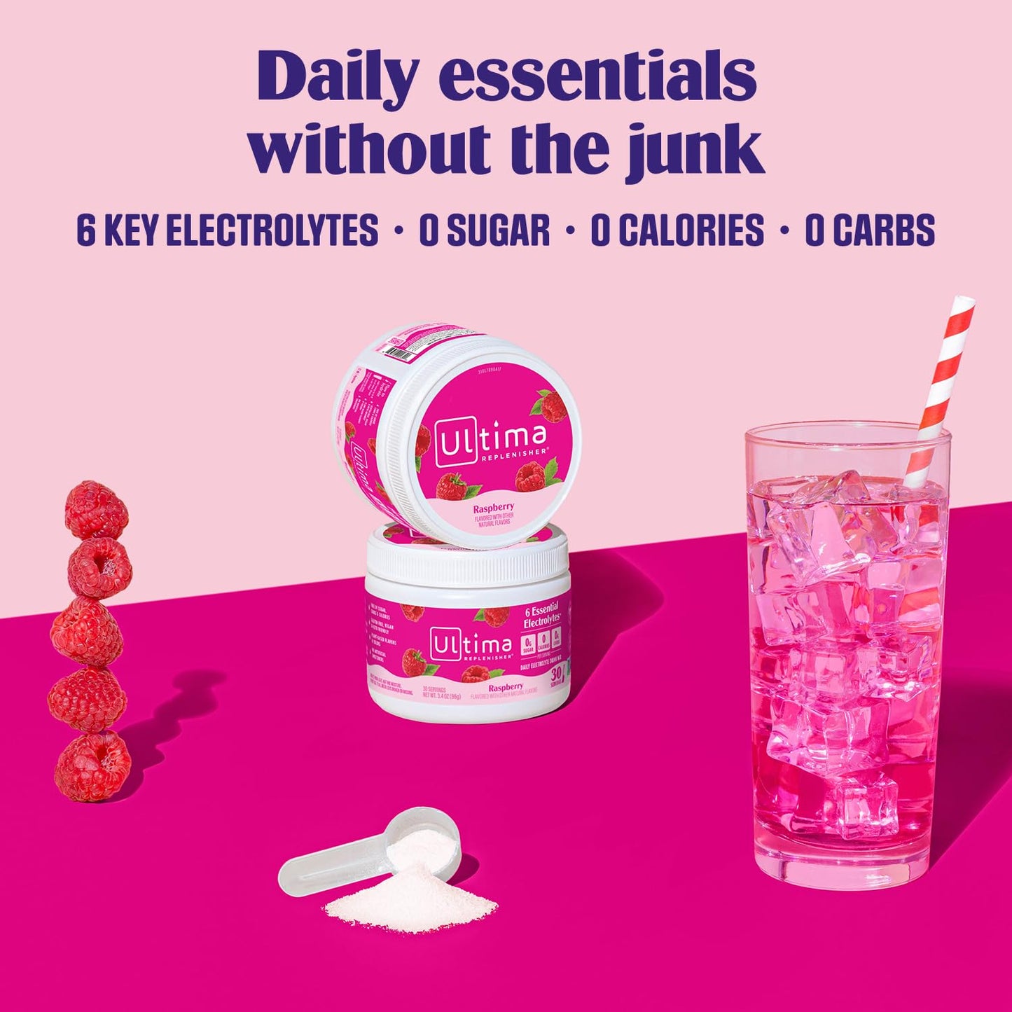 Ultima Replenisher Raspberry Electrolytes Powder, 30-Serving Canister