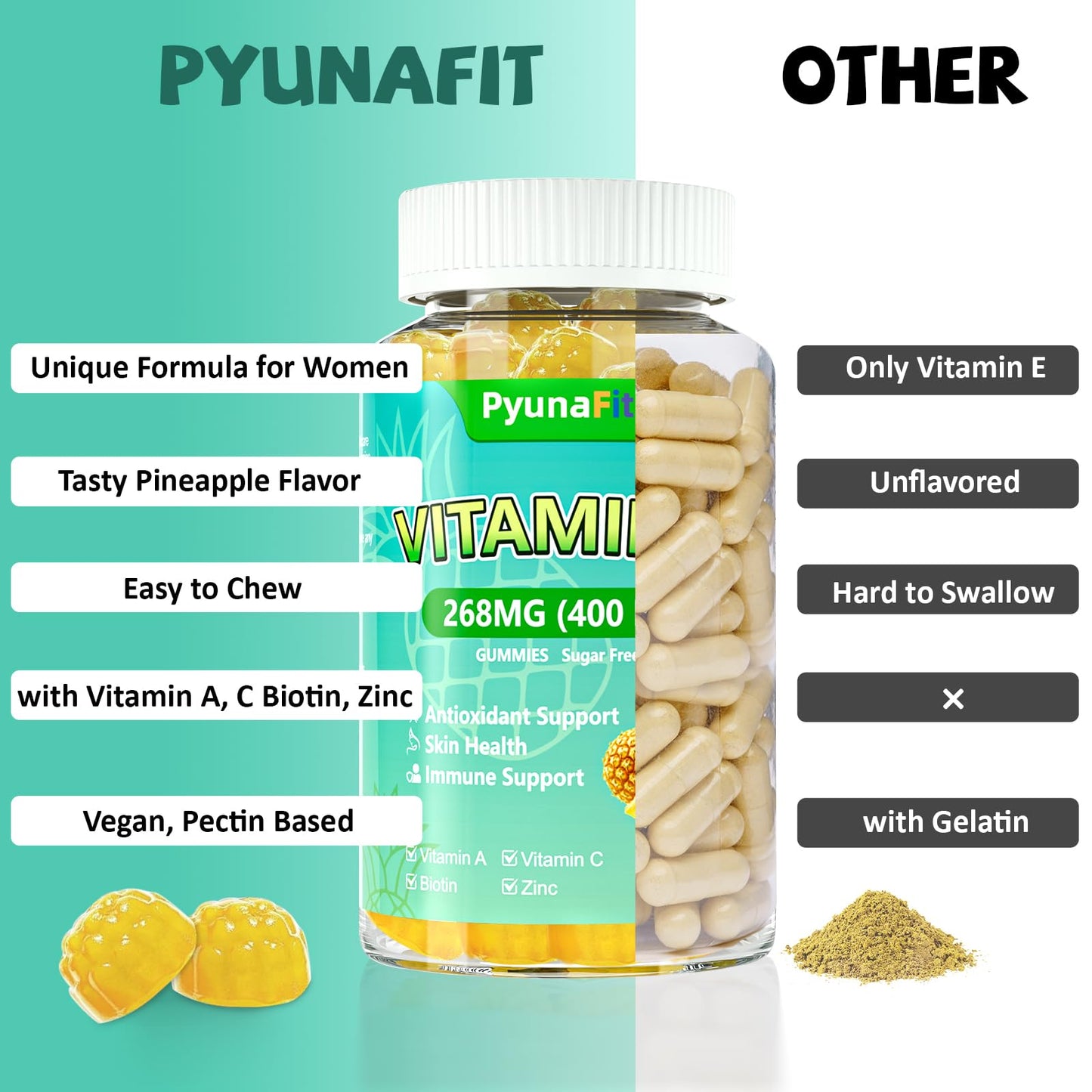 PYUNAFIT Vitamin E 400 IU Gummies, 60 Count