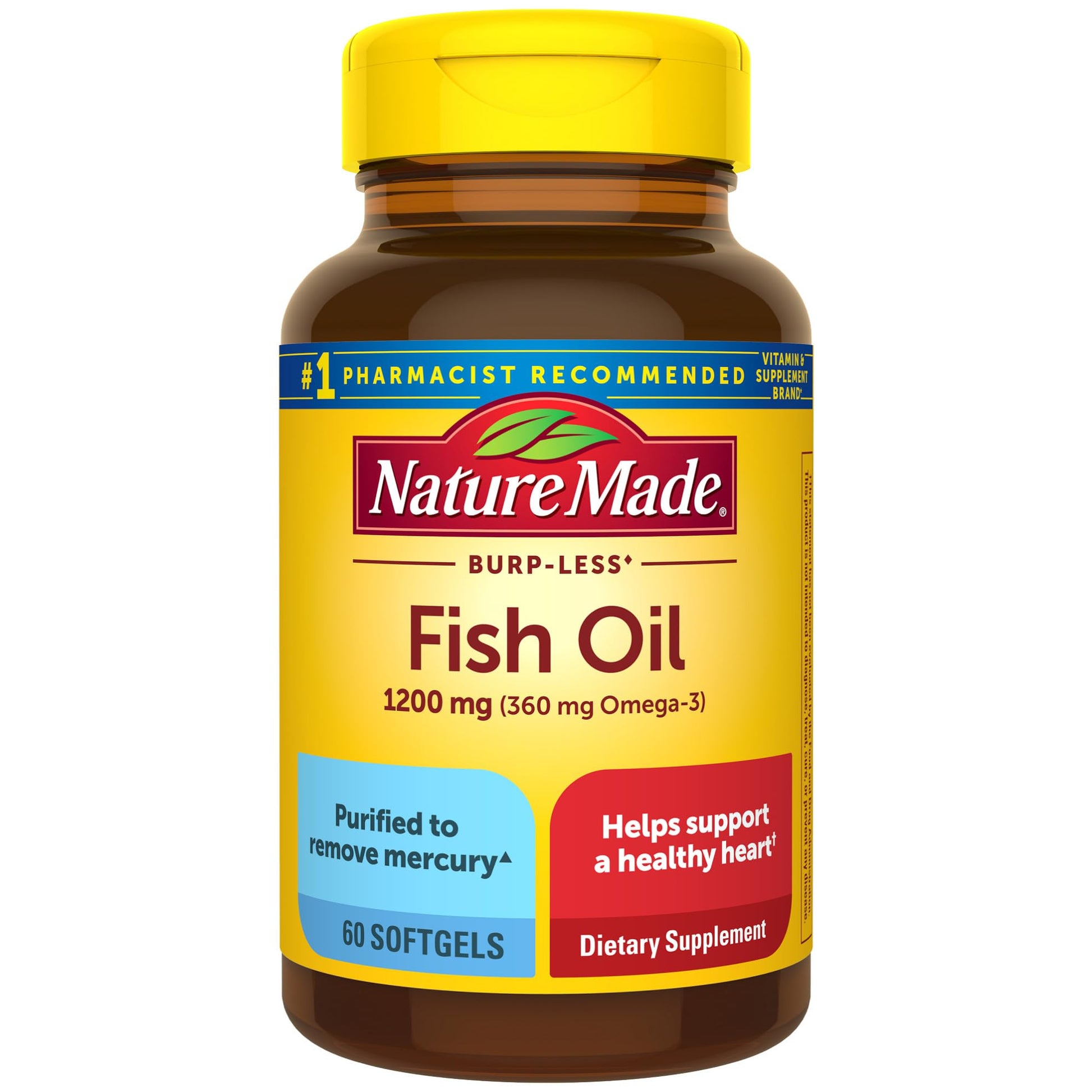 Nature Made Burp Less Fish Oil Omega 3 Supplements Softgel 60