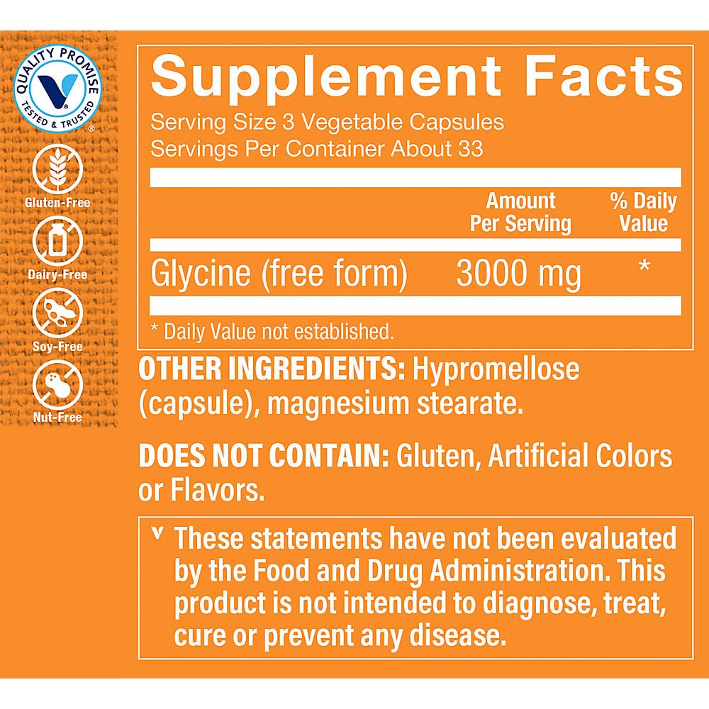 The Vitamin Shoppe Glycine Capsule 100 Count