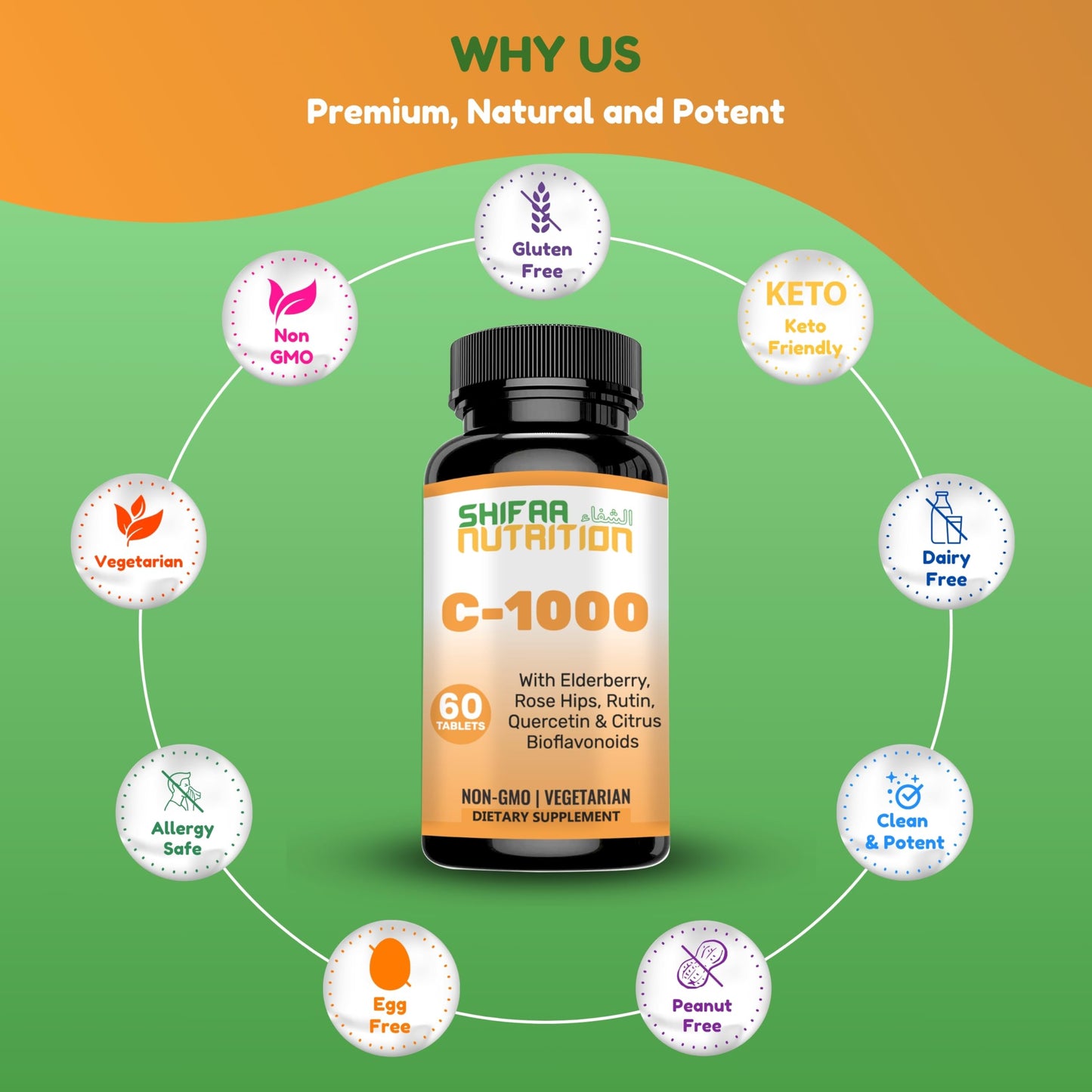 SHIFAA NUTRITION Vitamin C-1000mg Tablets, 60 Count