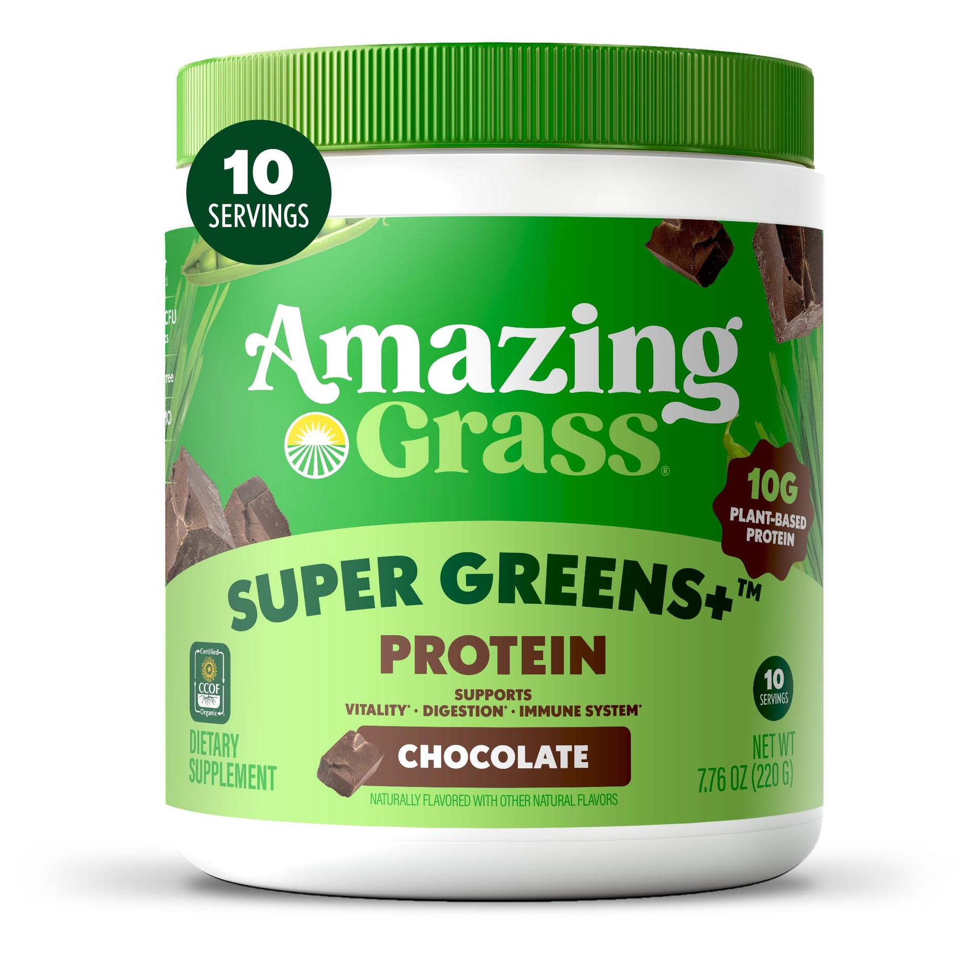 Amazing Grass Super Greens+ Protein Powder, Chocolate, 7.76 oz, 10 Servings