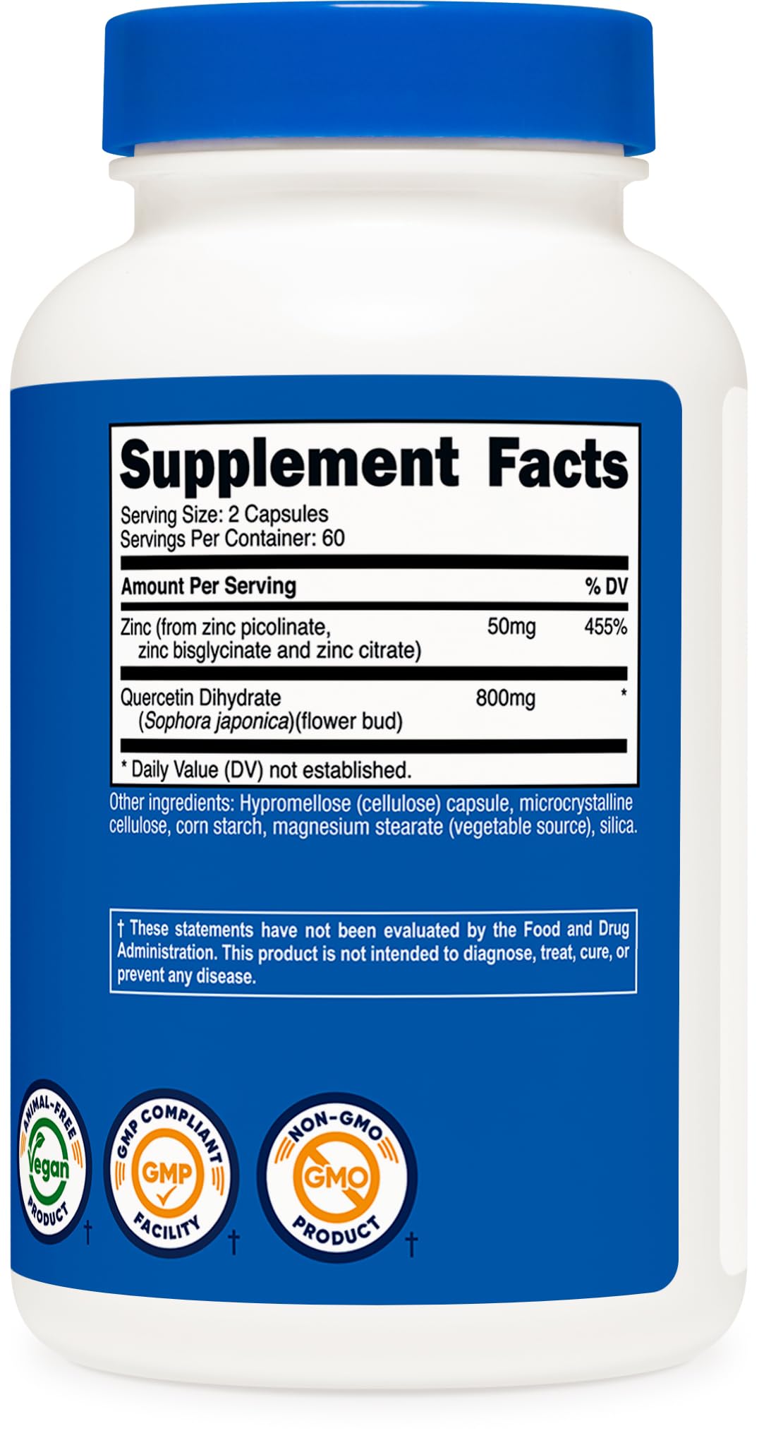 Nutricost Zinc + Quercetin (50mg Zinc, 800mg Quercetin) 120 Capsules