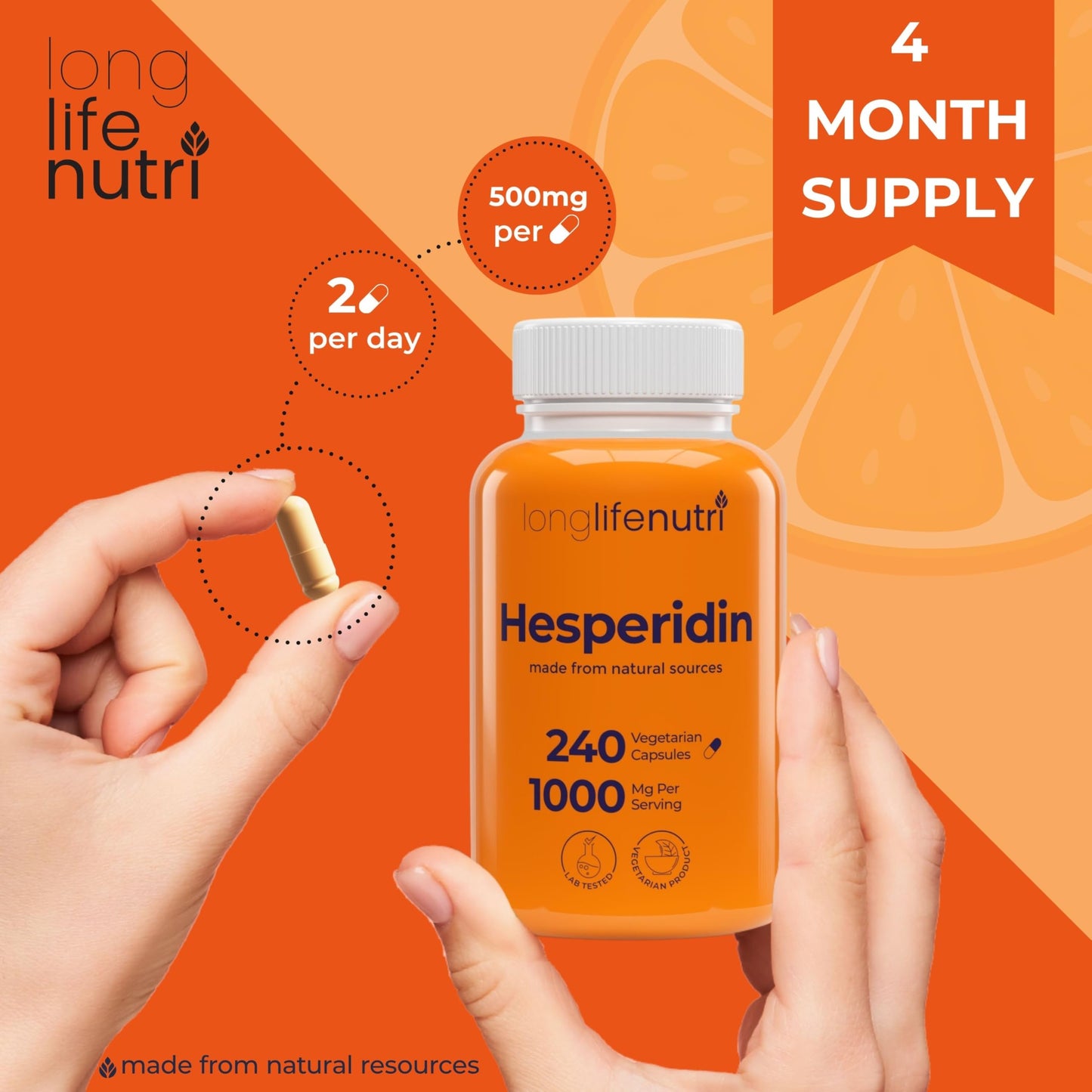 LongLifeNutri Hesperidin 1000mg Capsule 240 Count