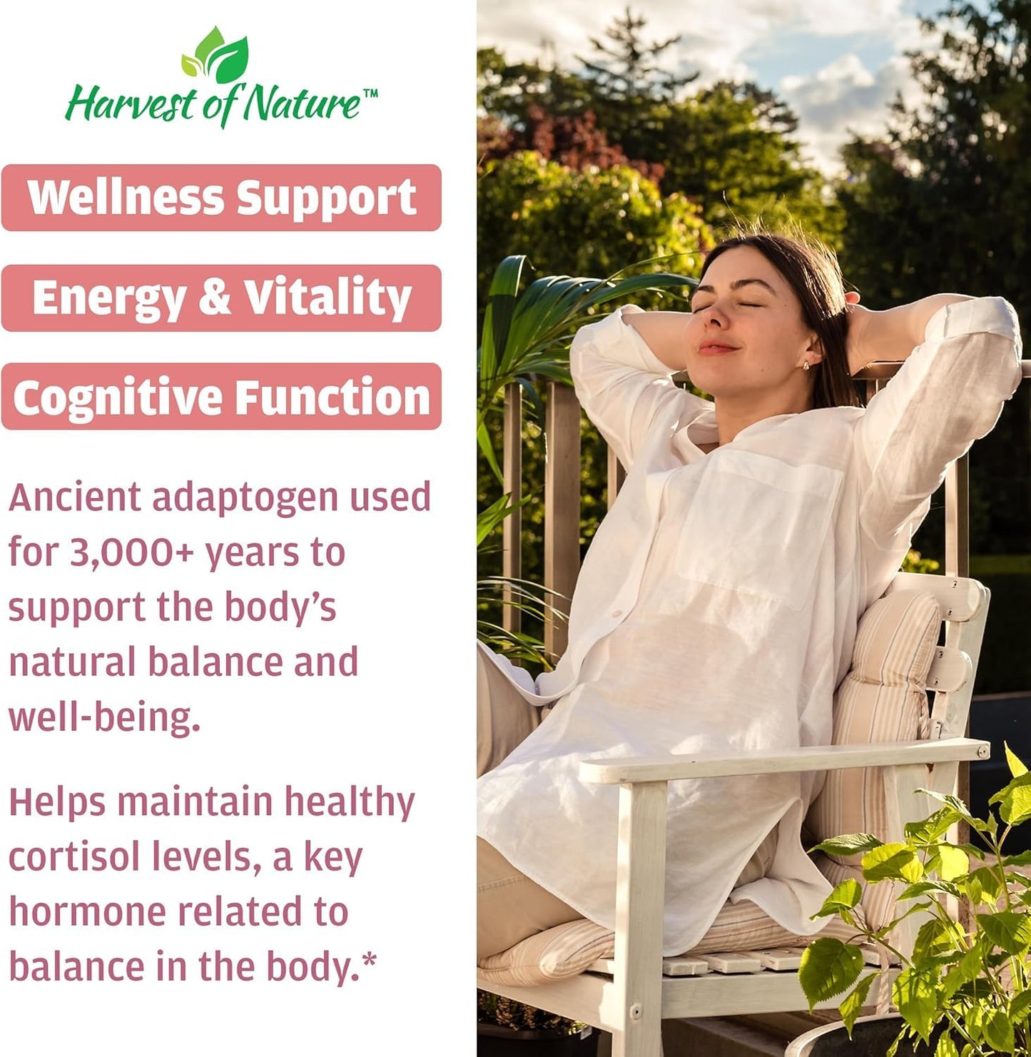 Basic Brands Harvest of Nature Ashwagandha and Black Pepper - Cortisol Reducer, Great for Relaxation, Focus, Mood Support - 120 Capsules
