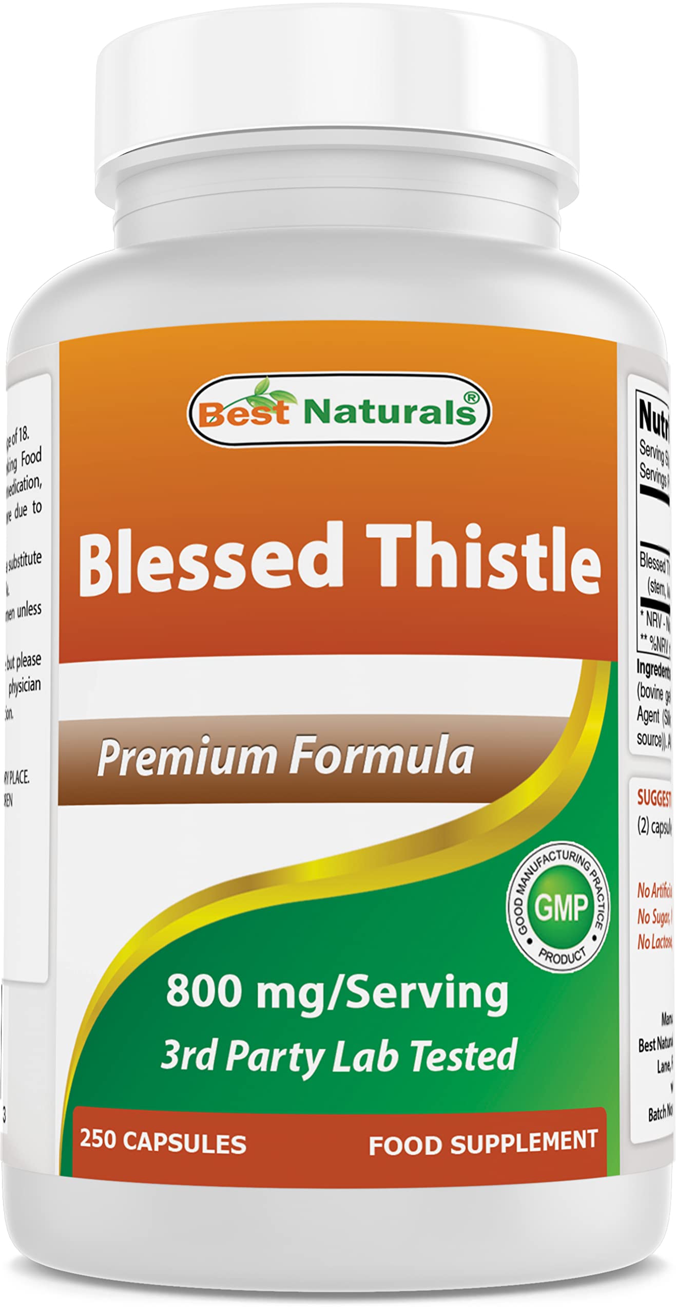 Best Naturals Blessed Thistle Breastfeeding Lactation Capsules 800mg/Serving, 250 Count