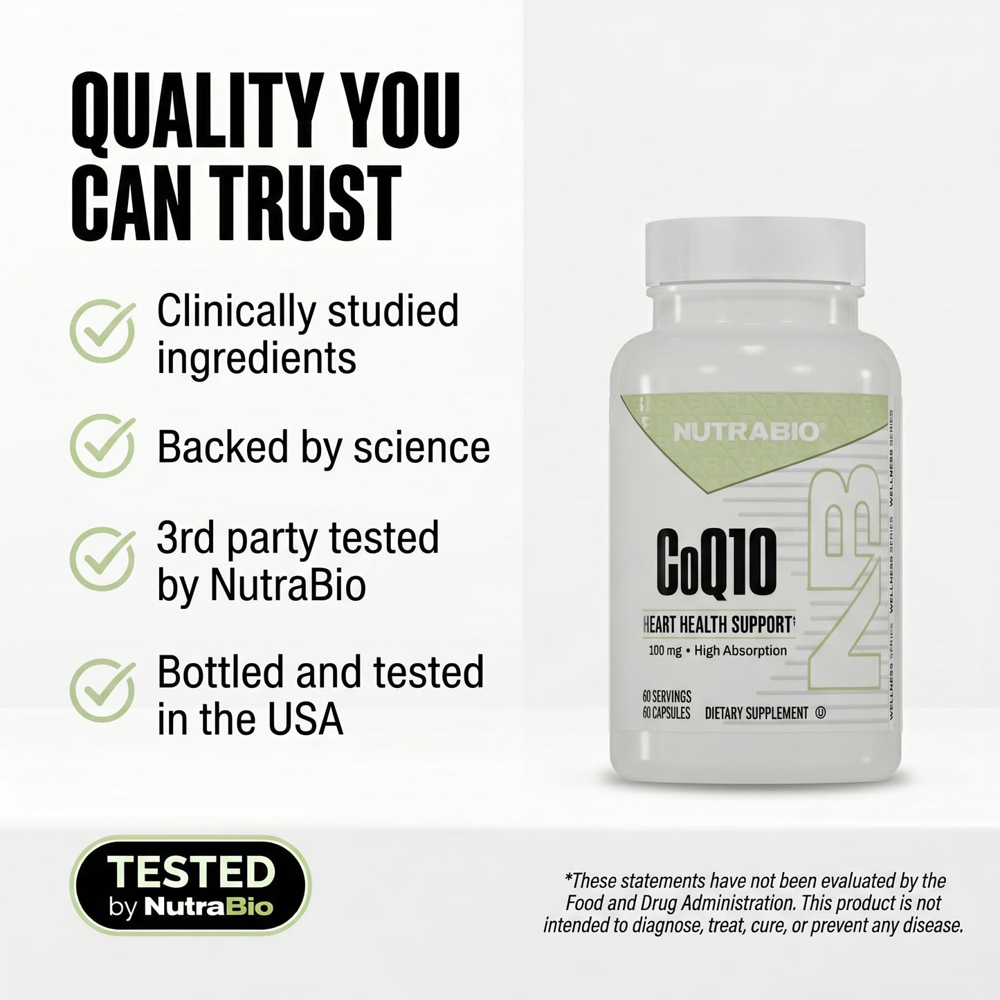 NutraBio CoQ10 Dietary Supplement 100mg Capsule, 60 Count