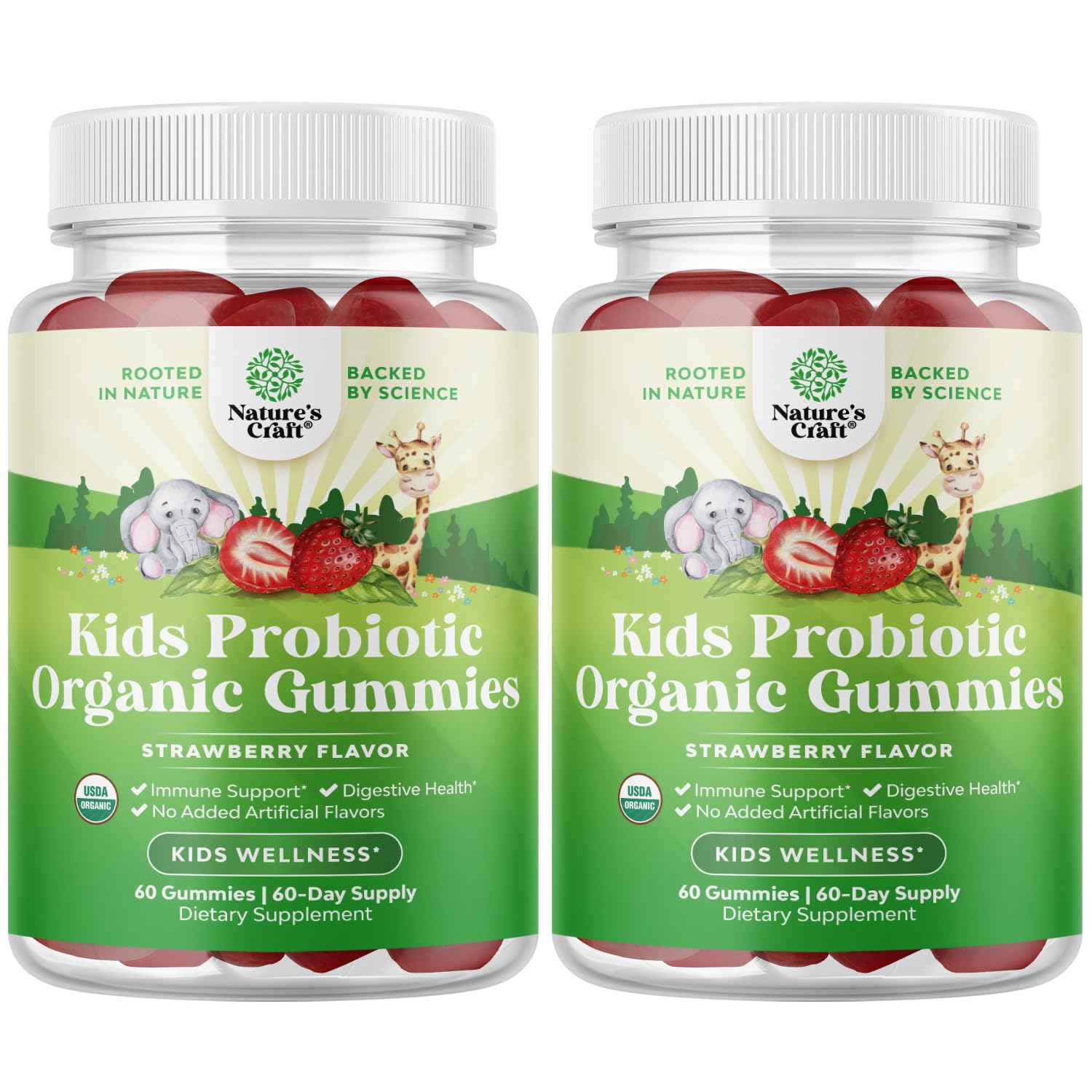 Natures Craft USDA Organic Probiotic Gummies for Kids - Strawberry Flavor, Vegan Non-GMO, Gentle 2.5B CFU Probiotics, 120 Count