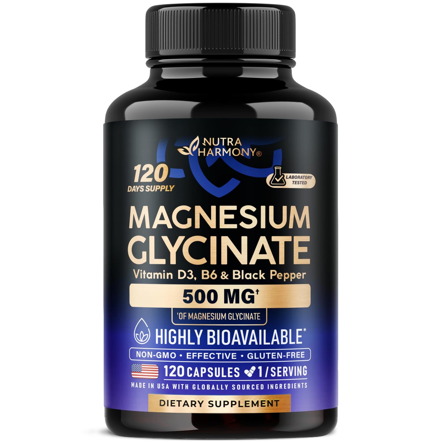 NUTRAHARMONY Magnesium Glycinate 500 mg Capsule, 120 Count