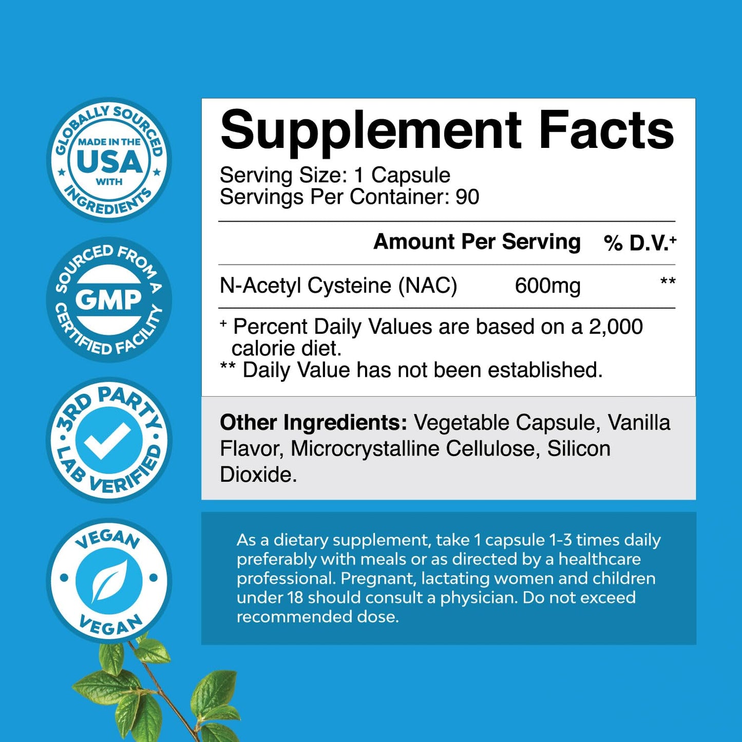 Natures Craft NAC Supplement N-Acetyl Cysteine Capsules, 600mg per Serving, 90 Count