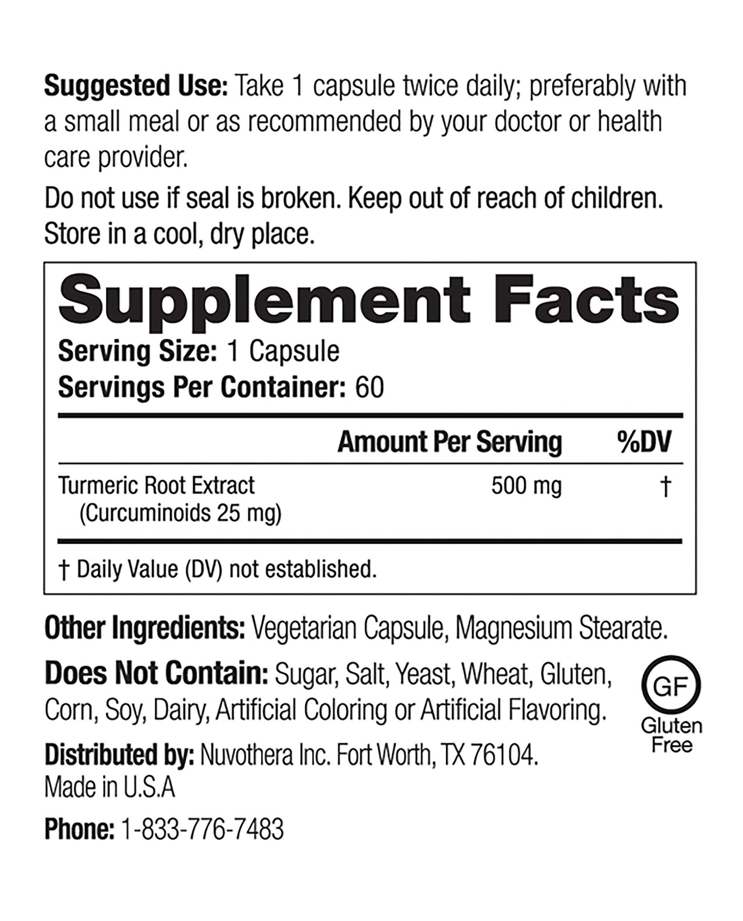 Nuvothera Super-Micronized Turmeric Curcumin Capsules 120 Count
