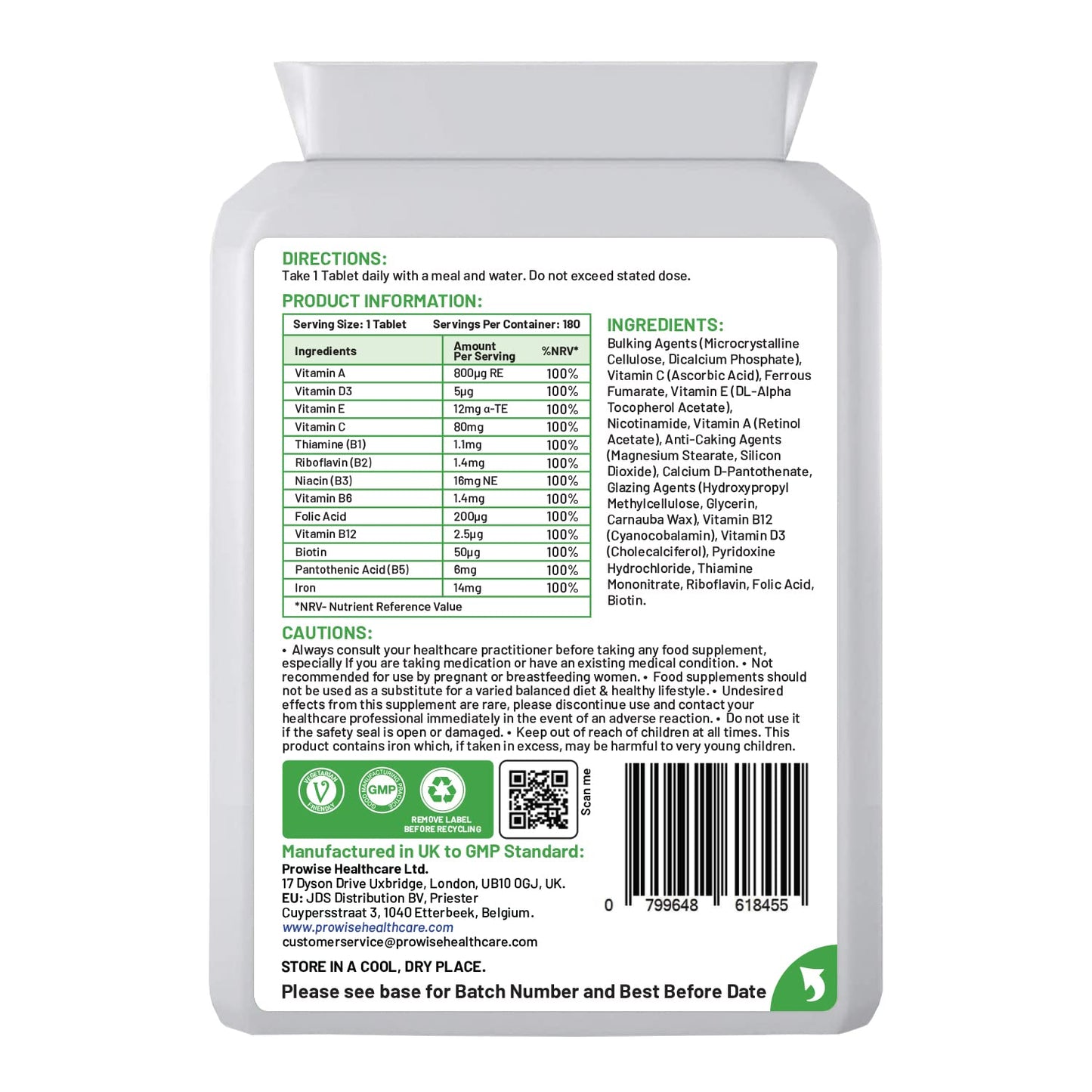 PH PROWISE Healthcare Multivitamin & Iron Tablets, 180