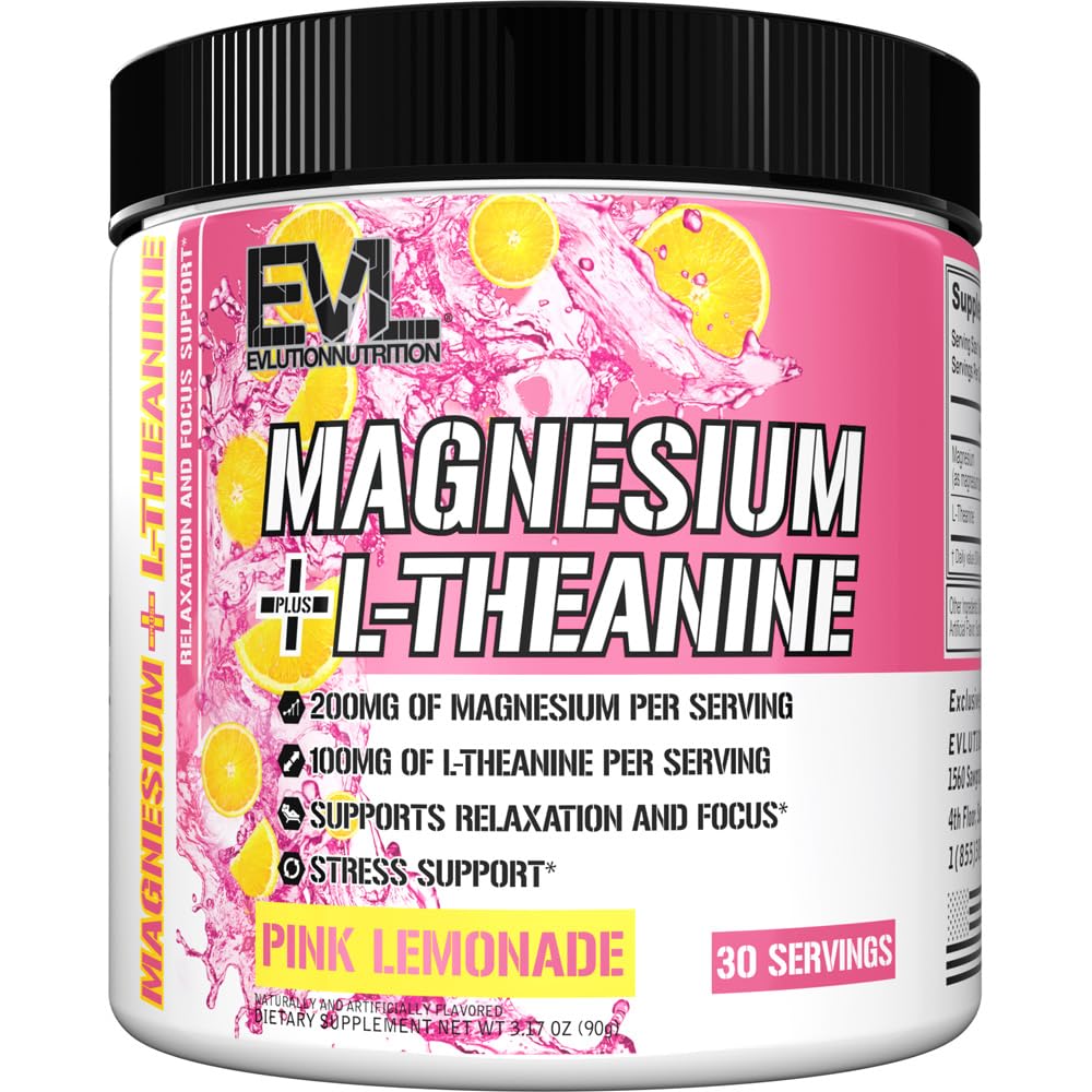 Evlution Magnesium + L-Theanine - Natural Relaxation & Focus Support - 200mg Magnesium + 100mg L-Theanine - Vegan & Non-GMO Powder 3.17 Ounce