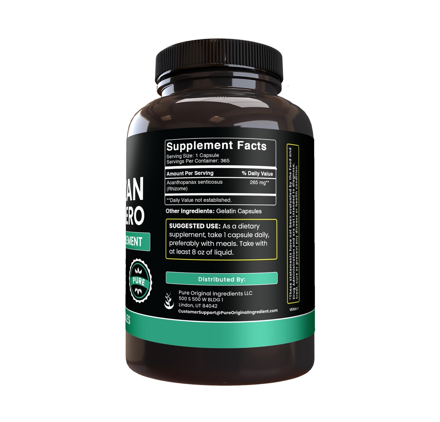 PURE ORIGINAL INGREDIENTS Siberian Eleuthero Capsules 365