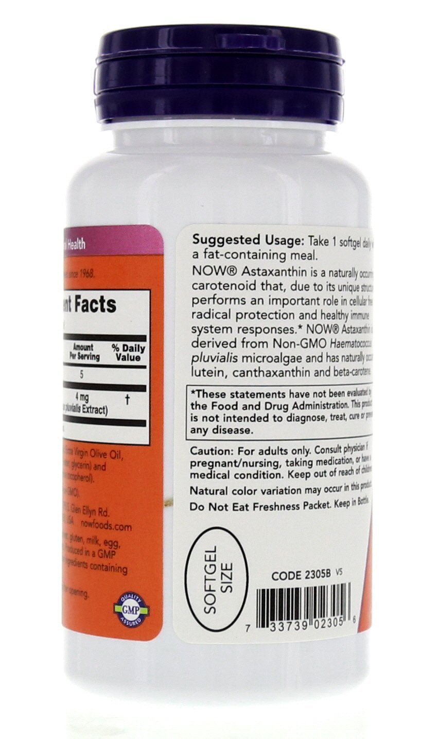 NOW Foods Astaxanthin 4mg Softgels, 180 Softgels